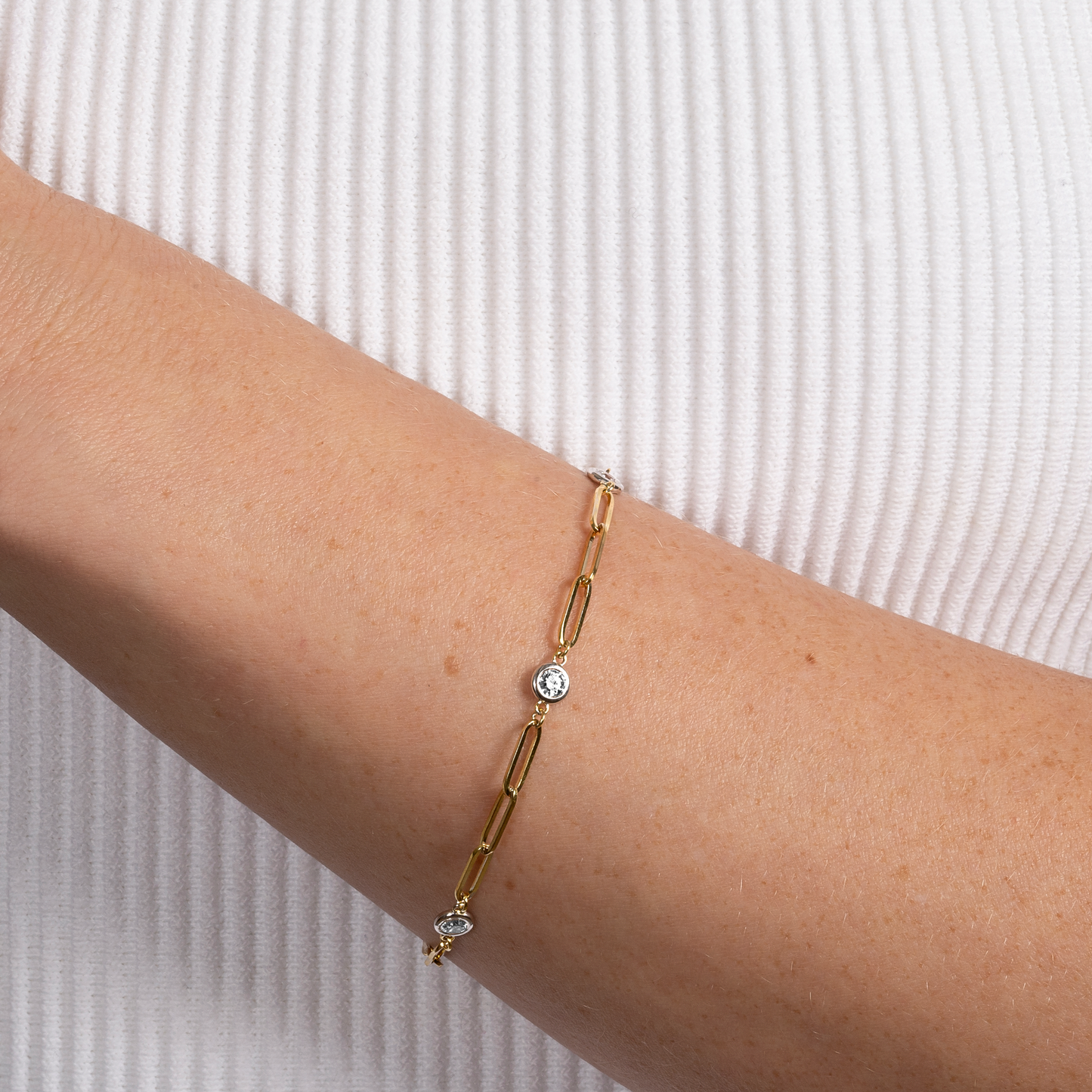 Paperclip and Lab Grown Diamond Bezel Bracelet - AVIR New York