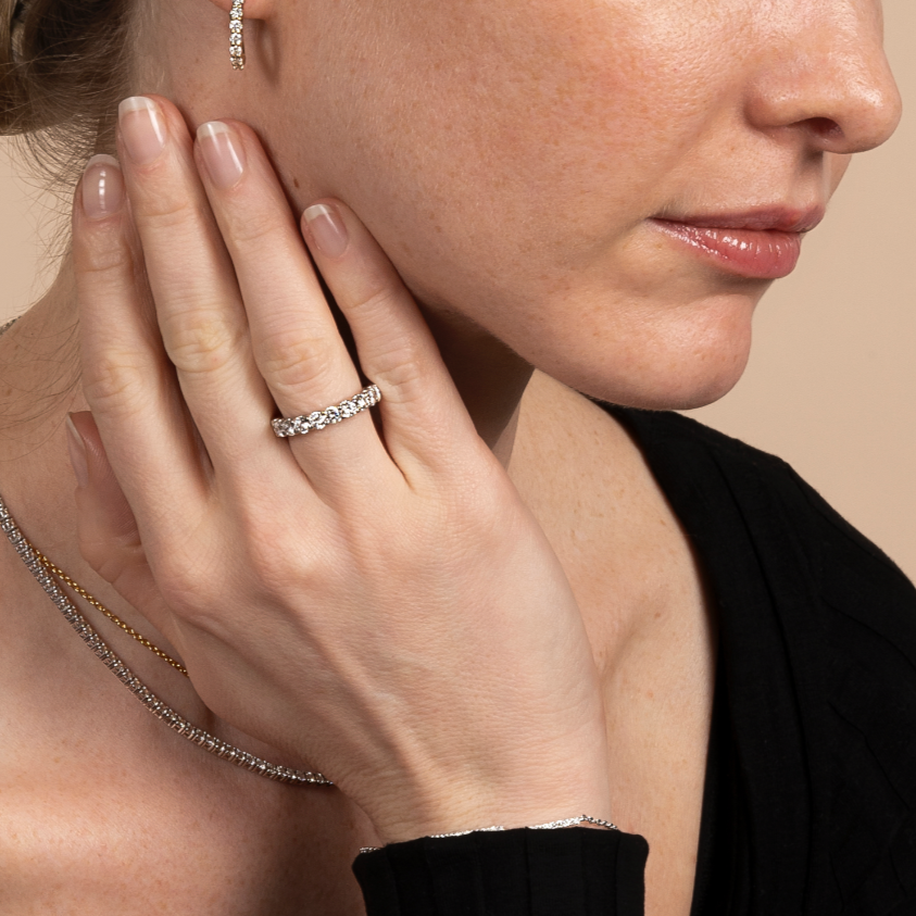 4 Prong Lab Grown Diamond Solitaire 16 Inch Necklace and Full Eternity Ring Set - AVIR New York
