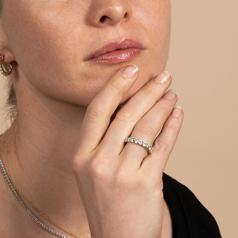 4 Prong Lab Grown Diamond Solitaire 16 Inch Necklace and Full Eternity Ring Set - AVIR New York