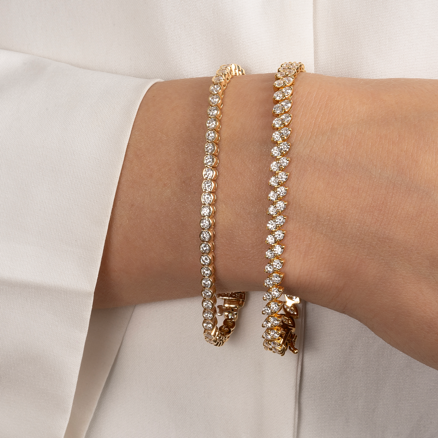 Half Bezel Set Natural Diamond Tennis Bracelet - AVIR New York