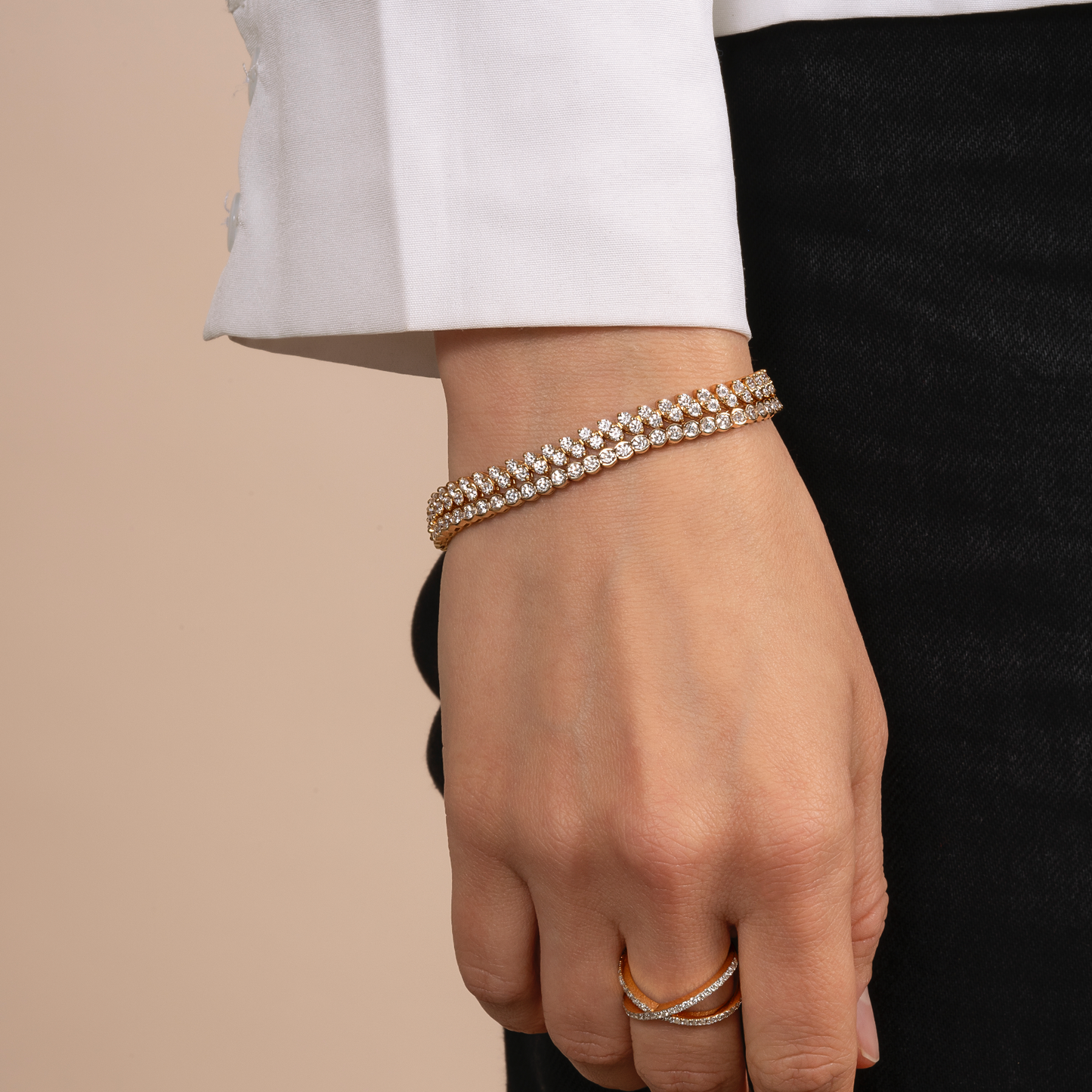 Half Bezel Set Natural Diamond Tennis Bracelet - AVIR New York