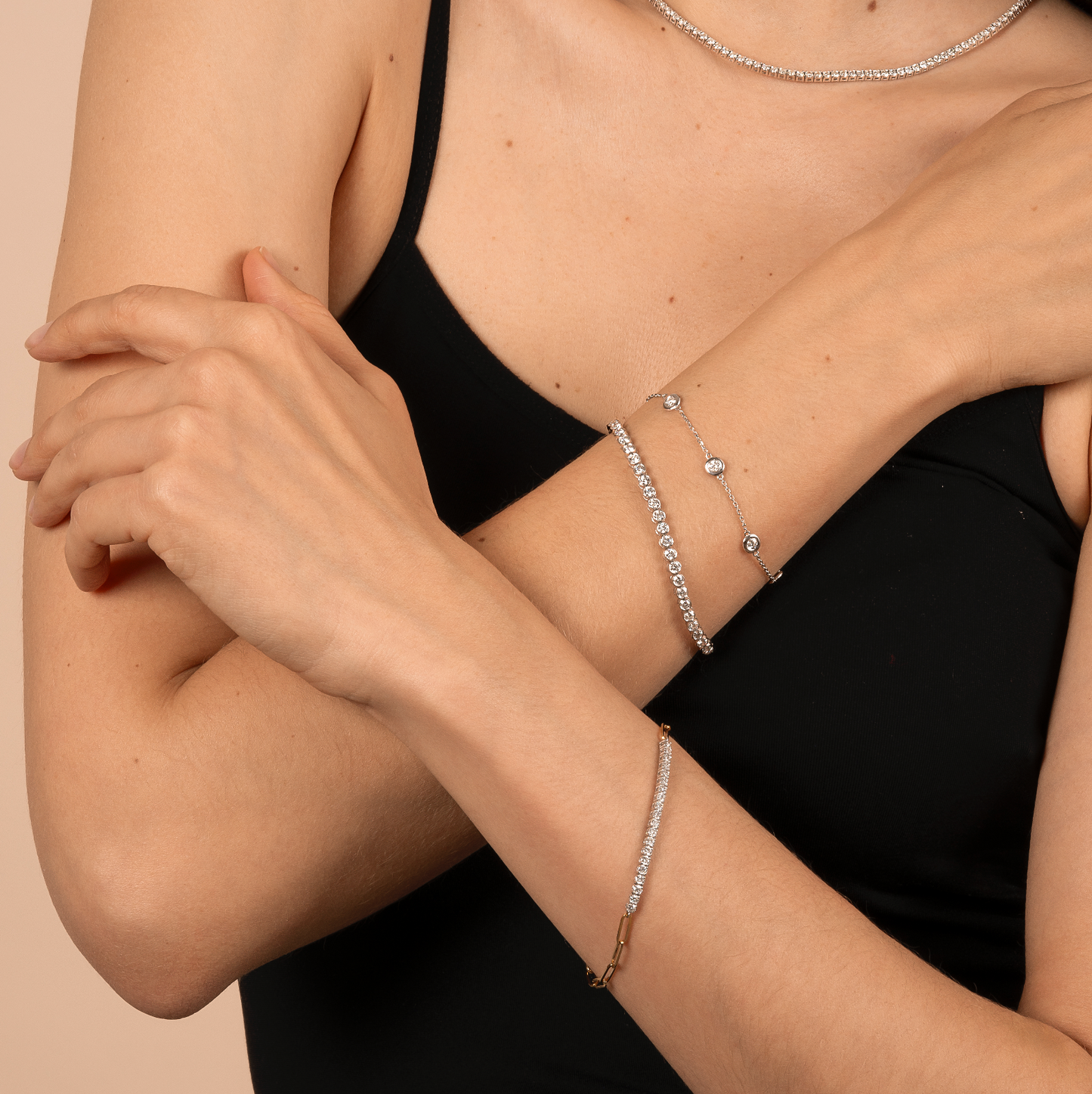 Half Paperclip and Natural Diamond Tennis Bracelet - AVIR New York