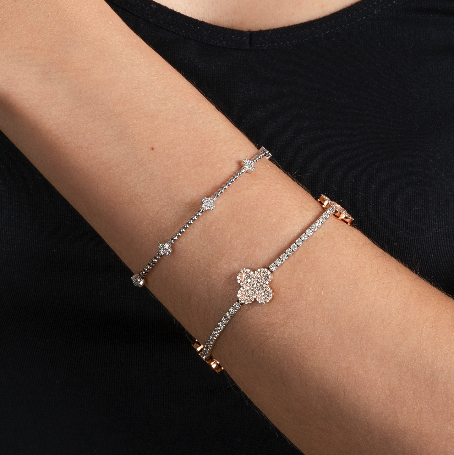 Natural Diamond Tennis Bracelet with Clovers - AVIR New York