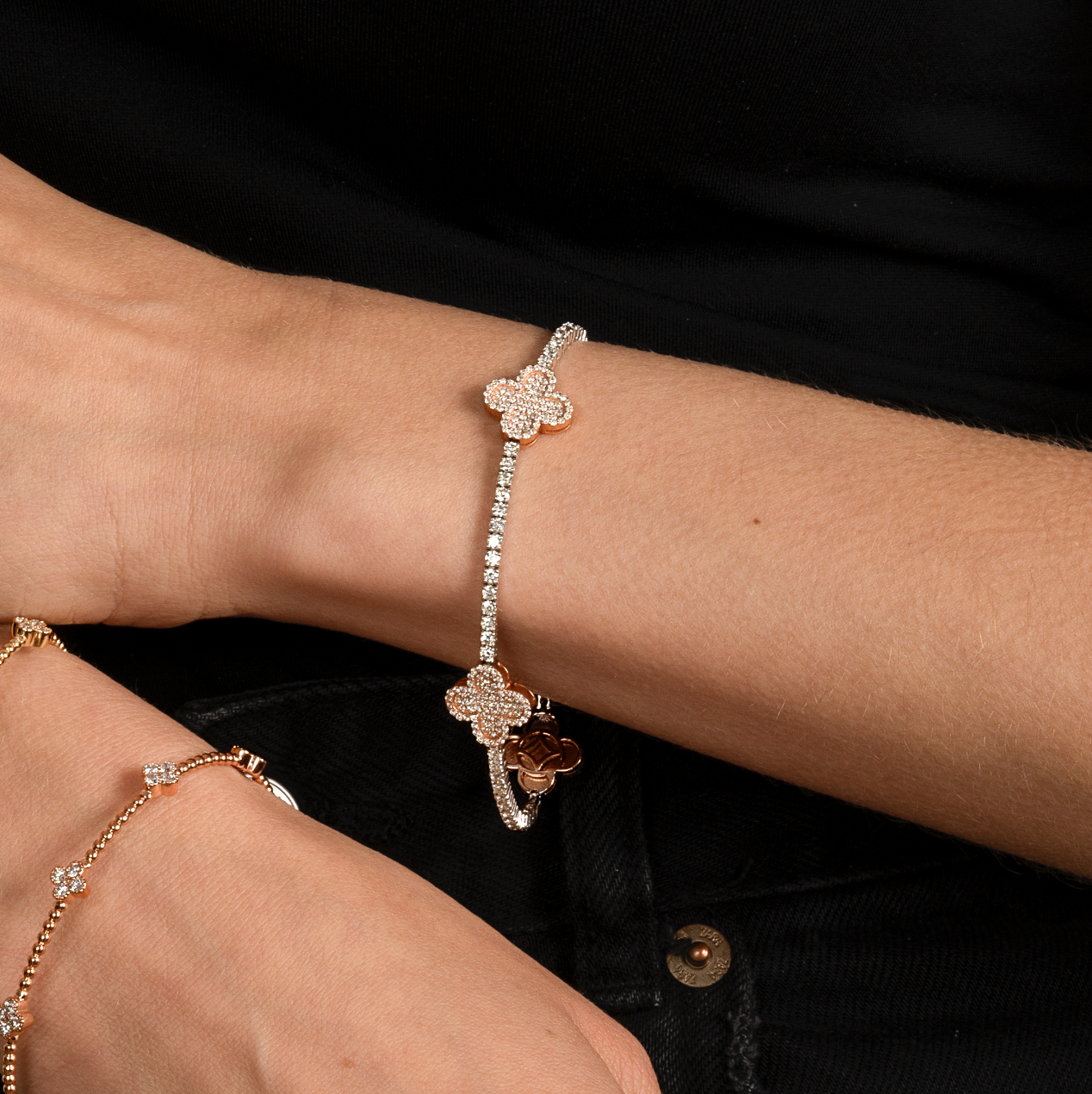 Natural Diamond Tennis Bracelet with Clovers - AVIR New York
