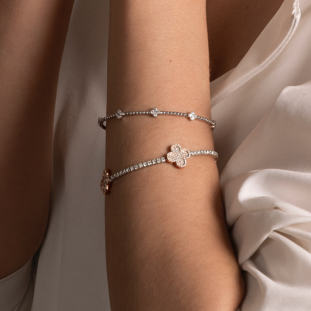 Natural Diamond Tennis Bracelet with Clovers - AVIR New York