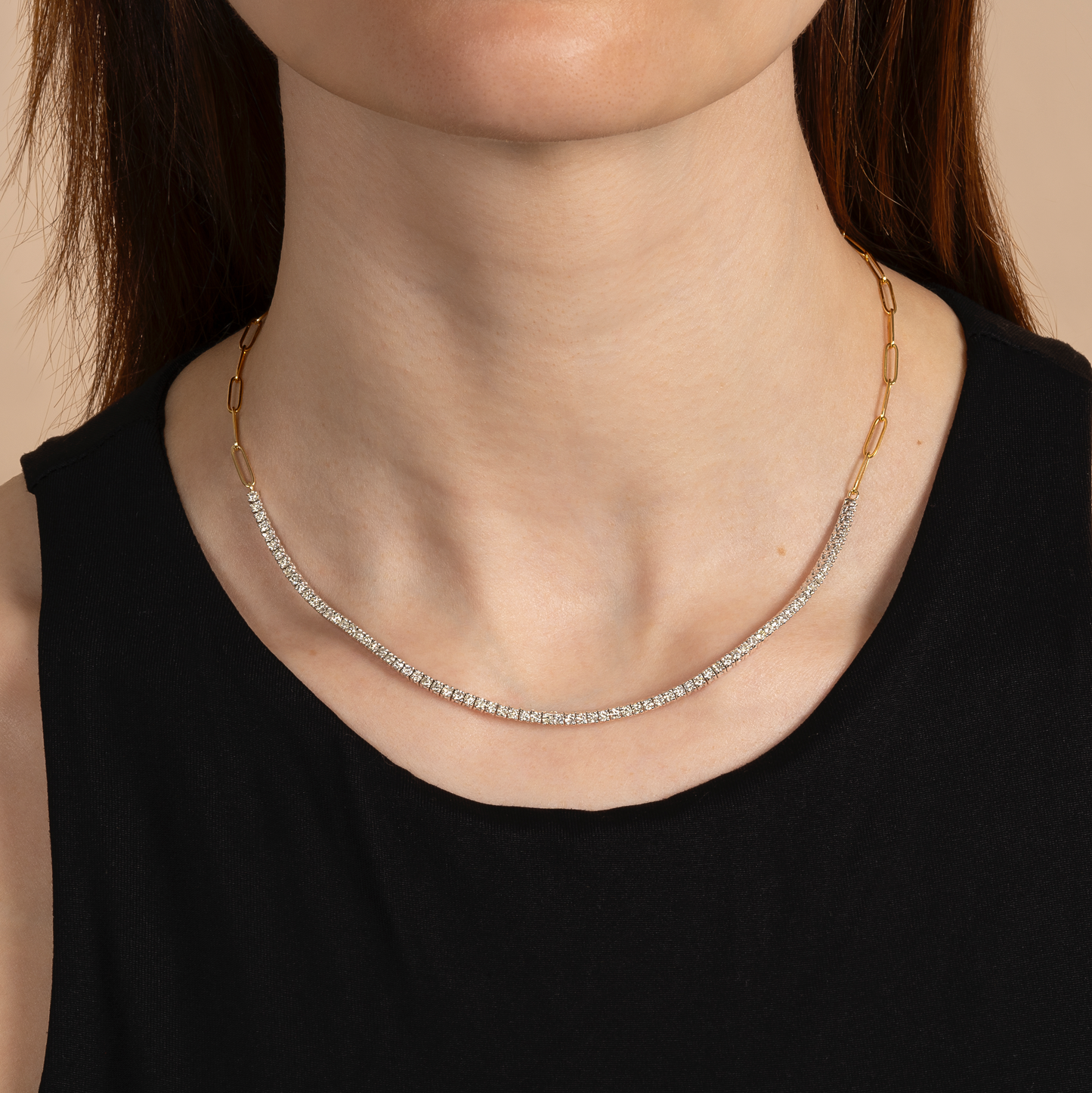 Half Paperclip and Natural Diamond Tennis Necklace - AVIR New York