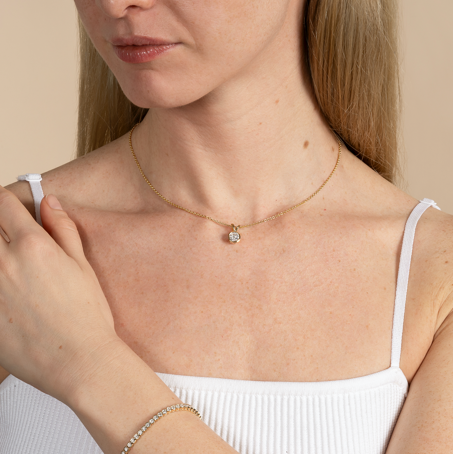Bezel Set Lab Grown Diamond Solitaire 16 Inch Necklace, and Bracelet Set - AVIR New York