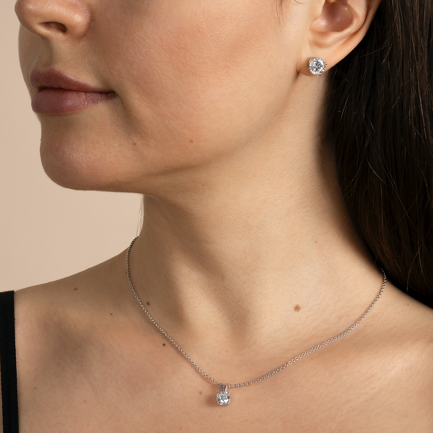 4 Prong Lab Grown Diamond Solitaire 16 Inch Necklace and Full Eternity Ring Set - AVIR New York