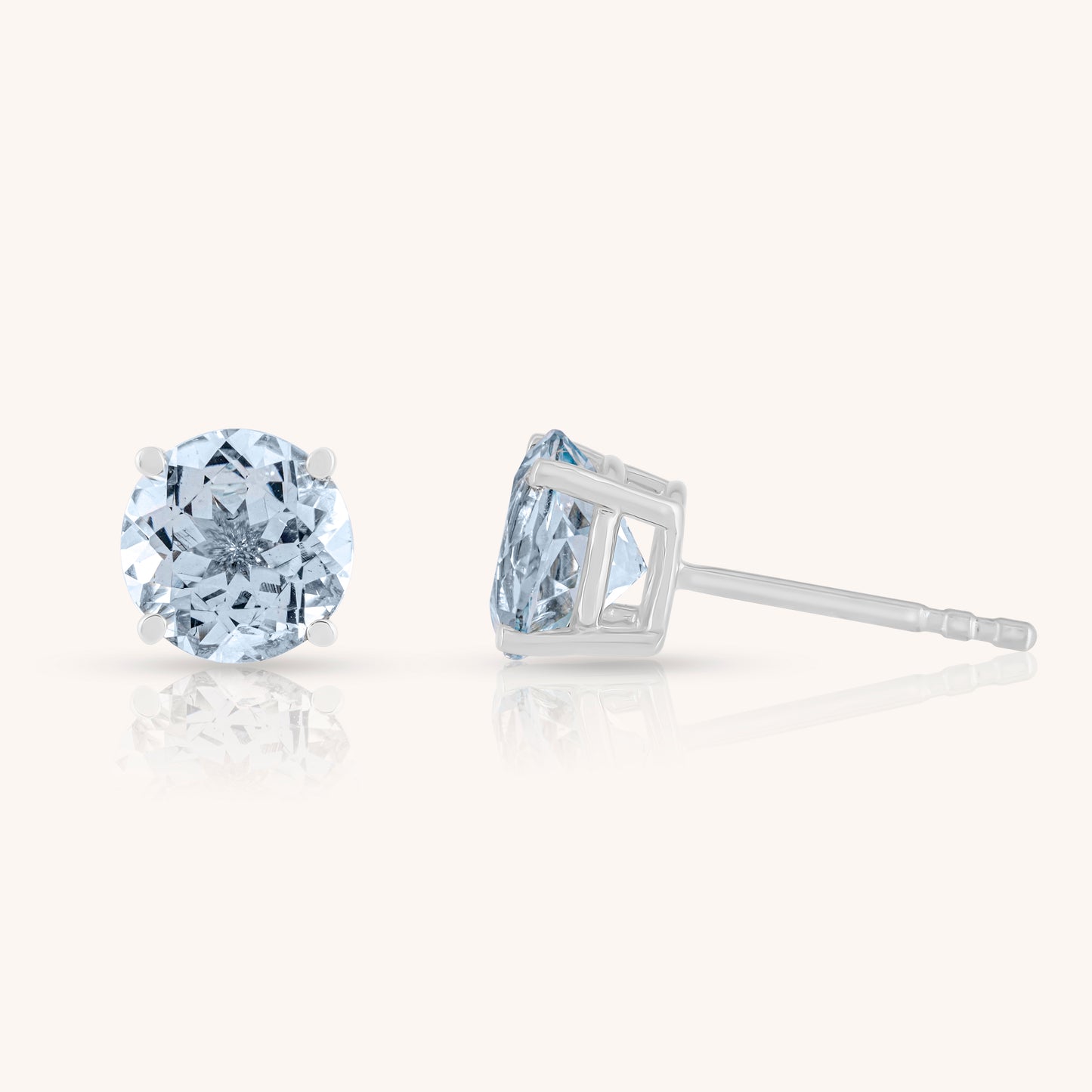 Natural Aquamarine Round Stud Earrings