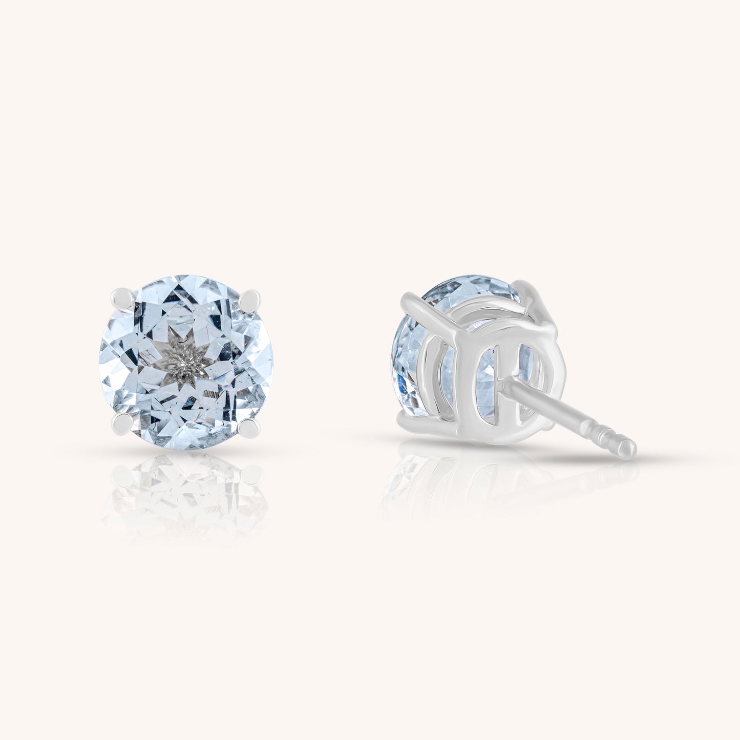 Natural Aquamarine Round Stud Earrings