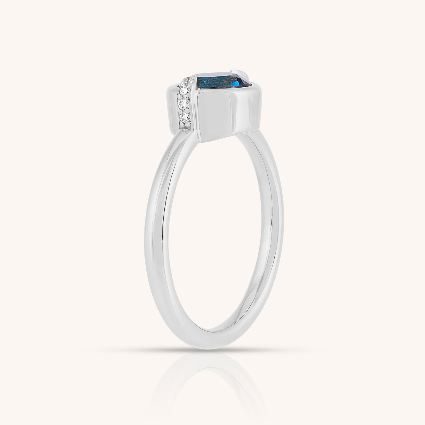 Natural Blue Topaz and Claw Lab Grown Diamond Ring