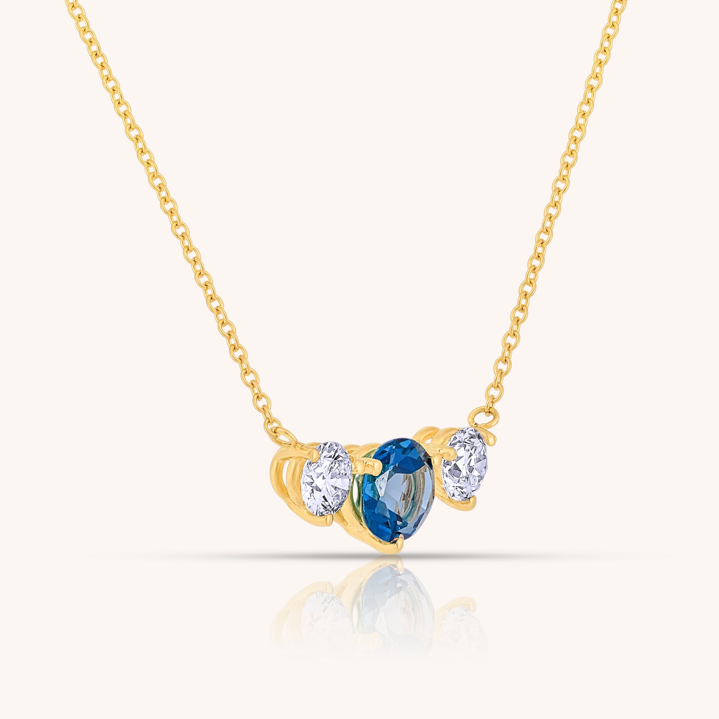 Classic Trio Natural Blue Topaz and Lab Grown Diamond Necklace