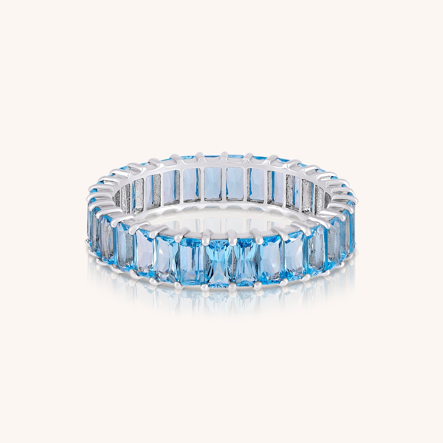 Natural Blue Topaz Radiant Cut Eternity Ring