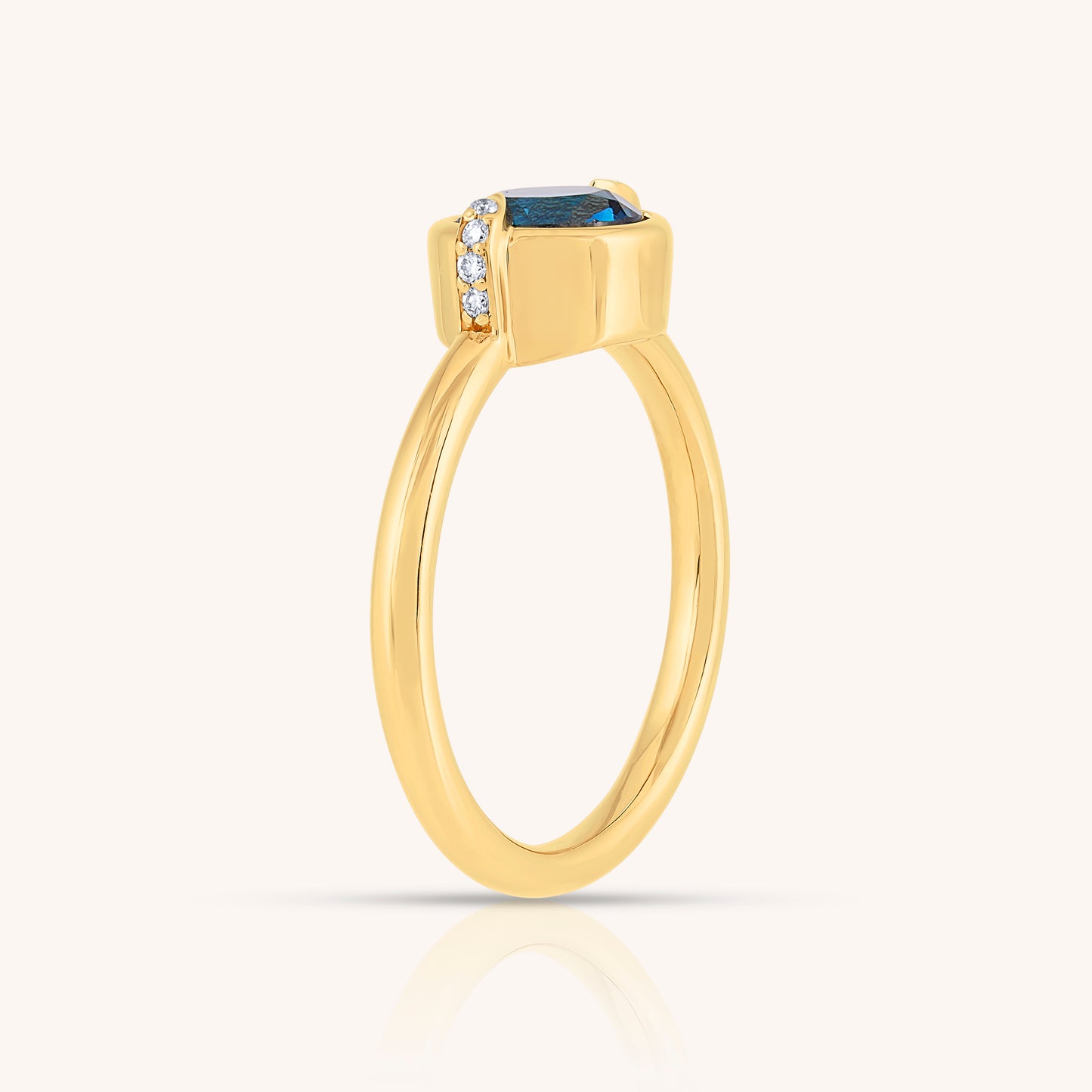 Natural Blue Topaz and Claw Lab Grown Diamond Ring