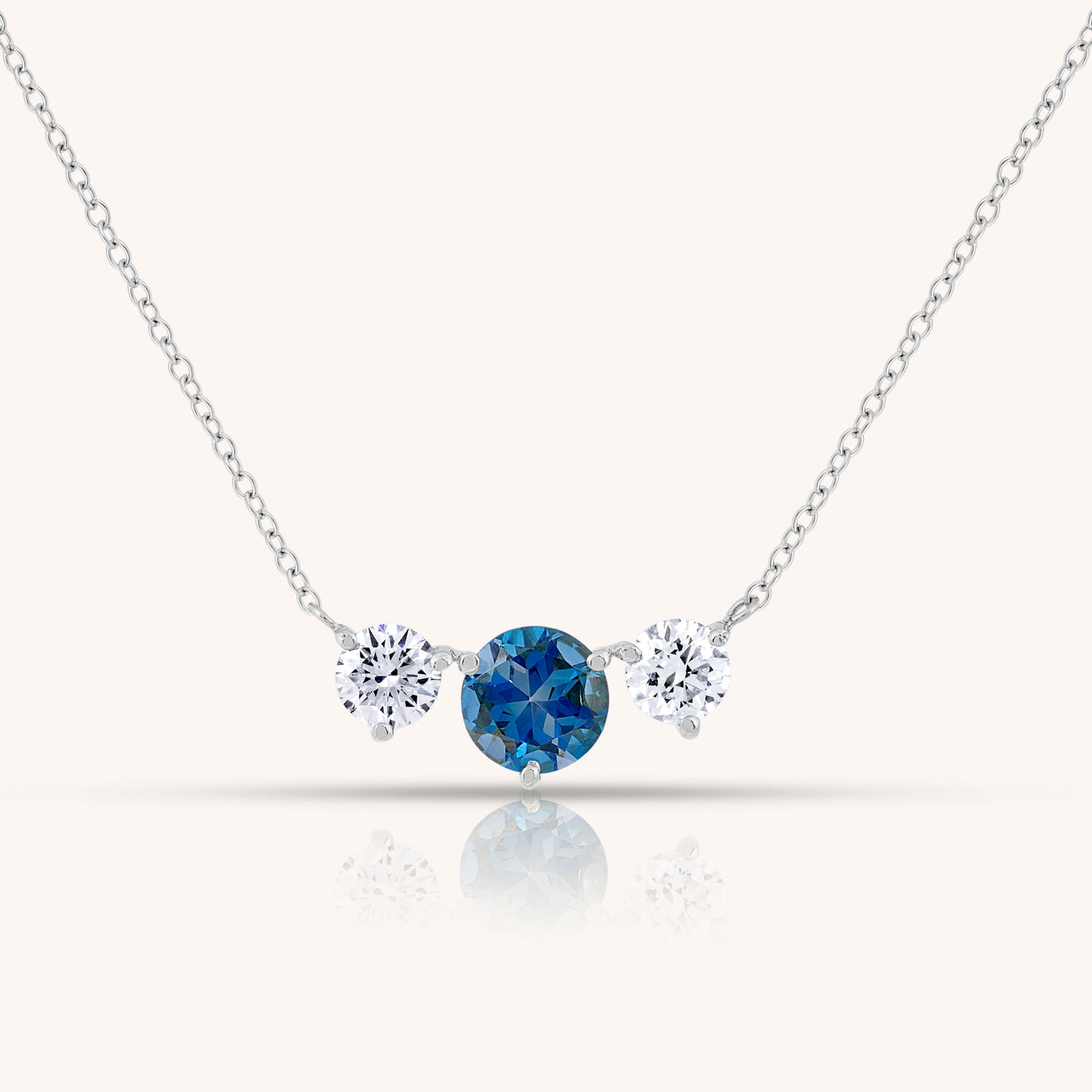 Classic Trio Natural Blue Topaz and Lab Grown Diamond Necklace