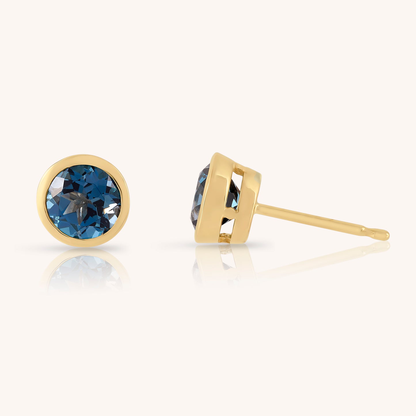 Natural Blue Topaz Round Bezel Set Earrings