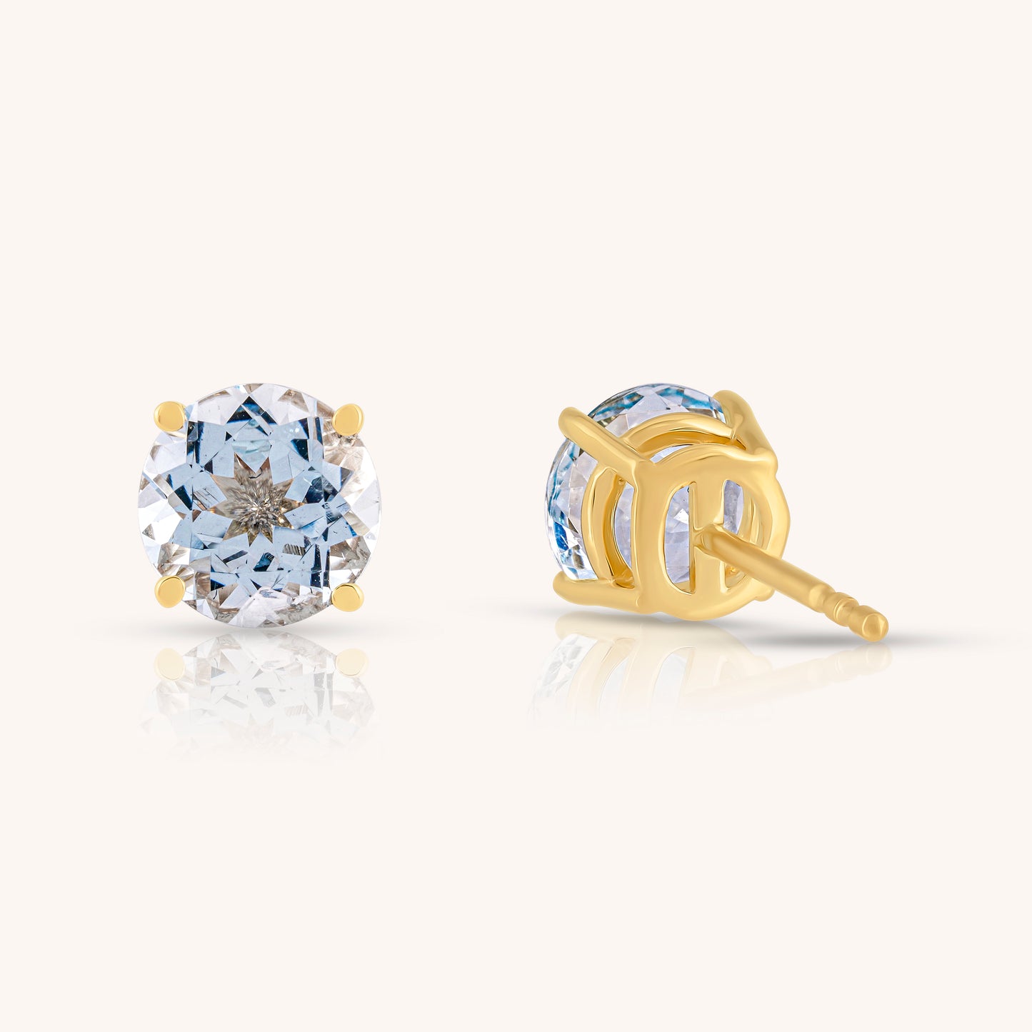 Natural Aquamarine Round Stud Earrings