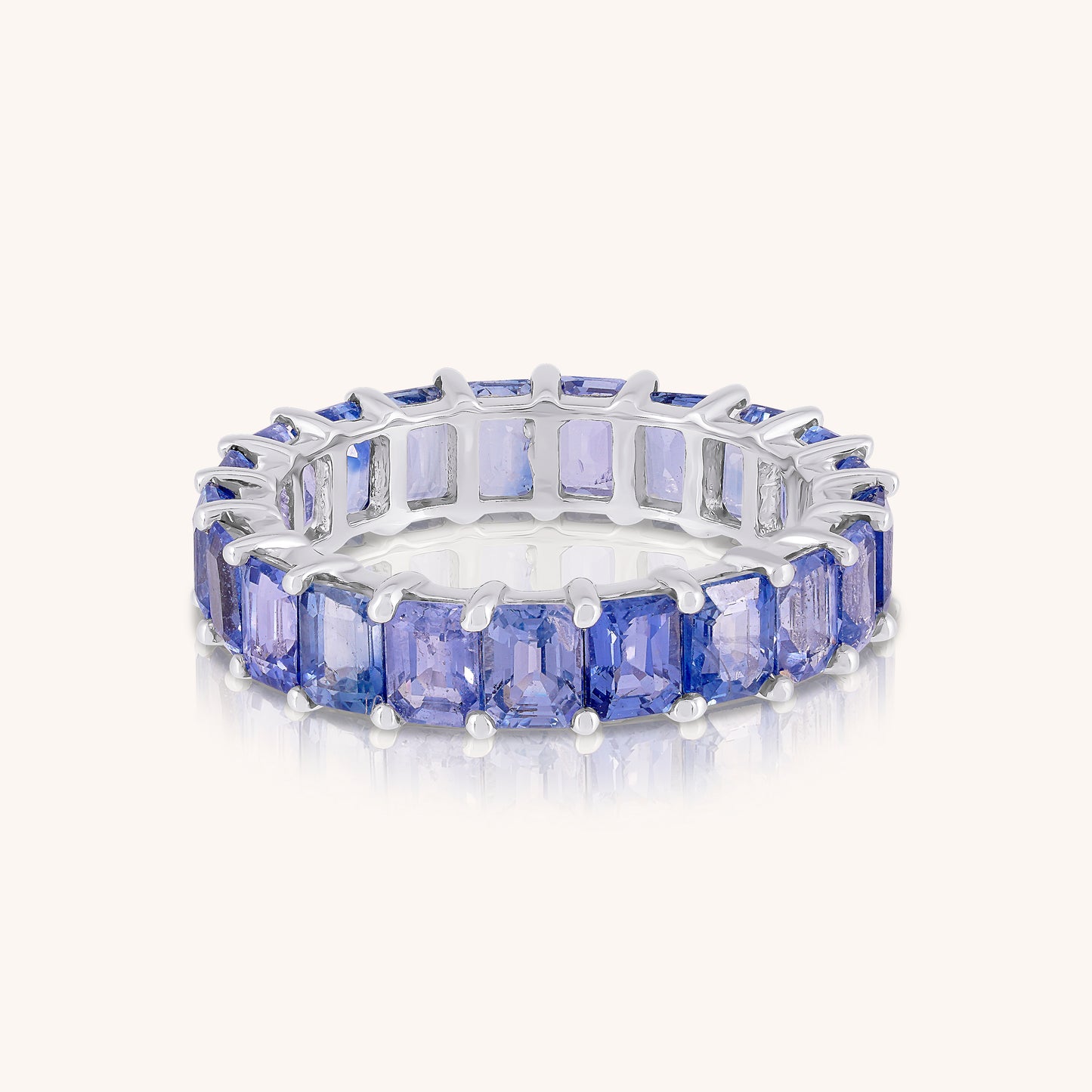 Natural Blue Sapphire Emerald Cut Eternity Ring