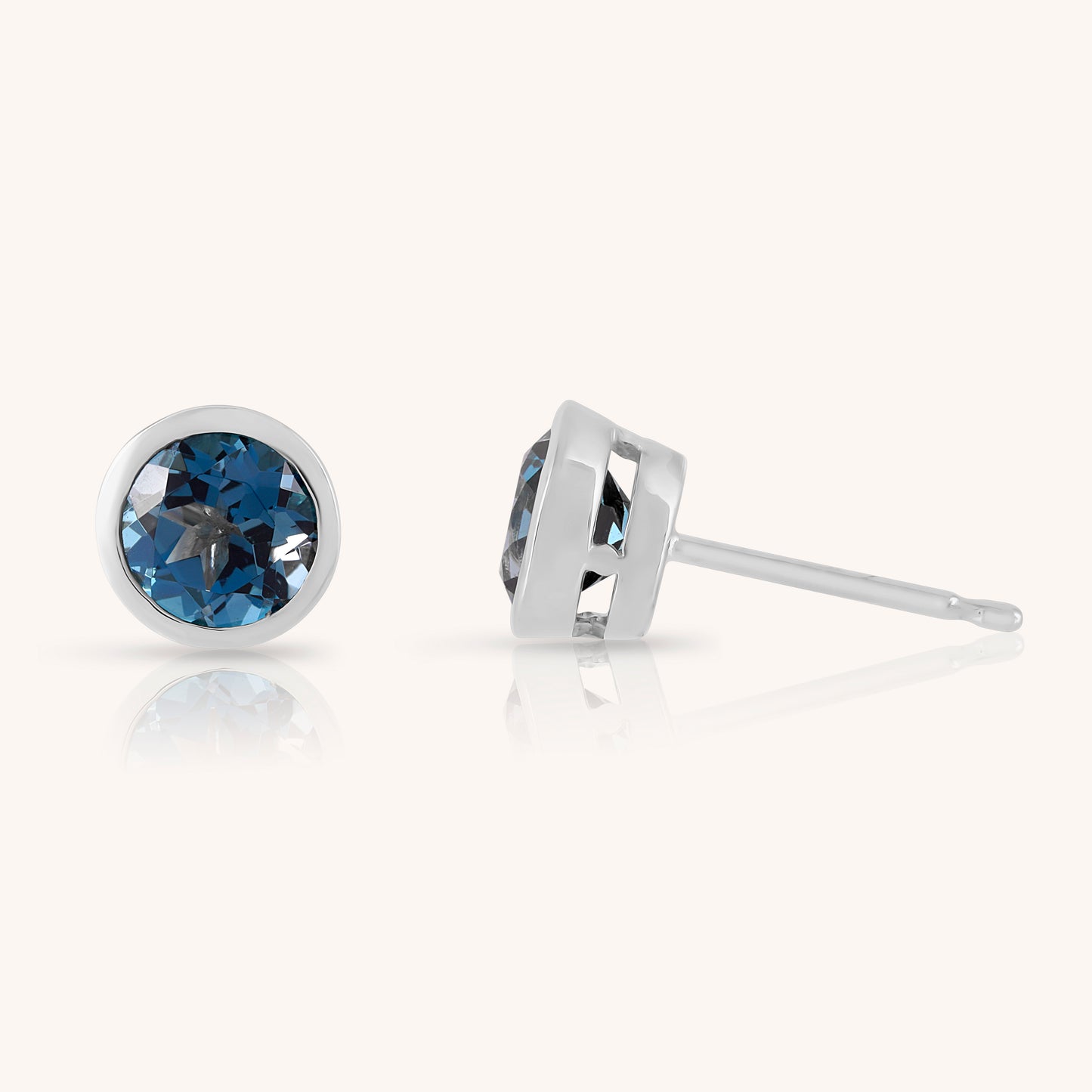 Natural Blue Topaz Round Bezel Set Earrings