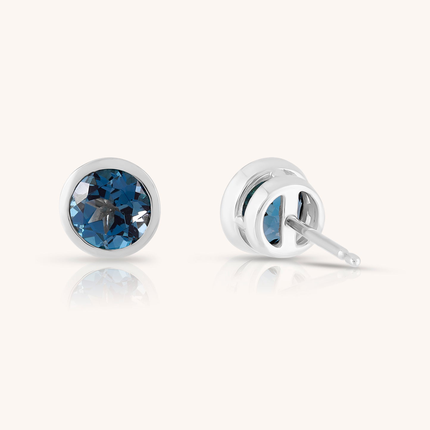 Natural Blue Topaz Round Bezel Set Earrings