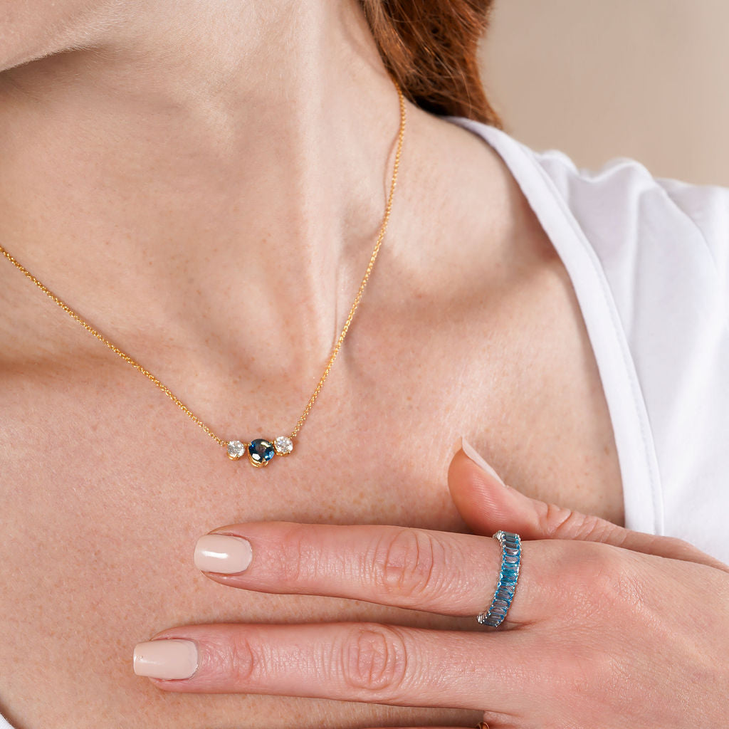 Classic Trio Natural Blue Topaz and Lab Grown Diamond Necklace