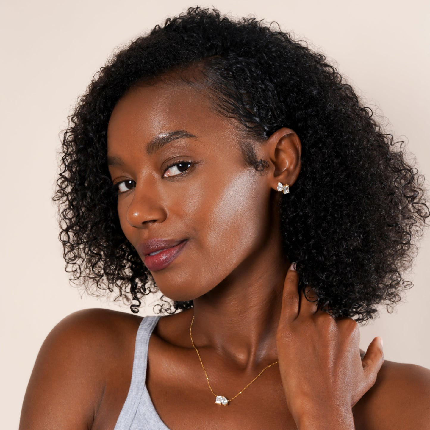 Toi Et Moi Lab Grown Emerald and Pear Diamond Stud Earring