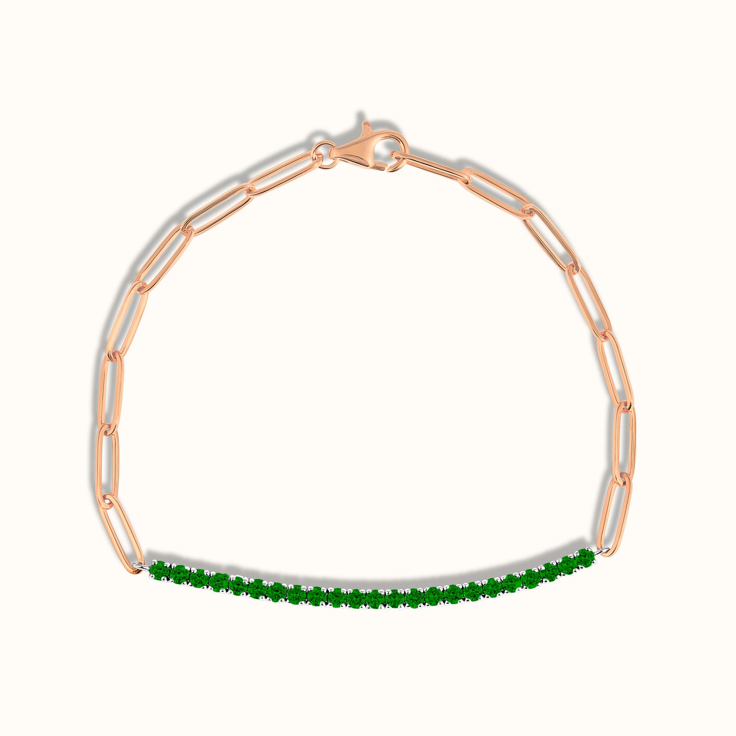 Half Paperclip and Green Emerald Tennis Bracelet - AVIR New York