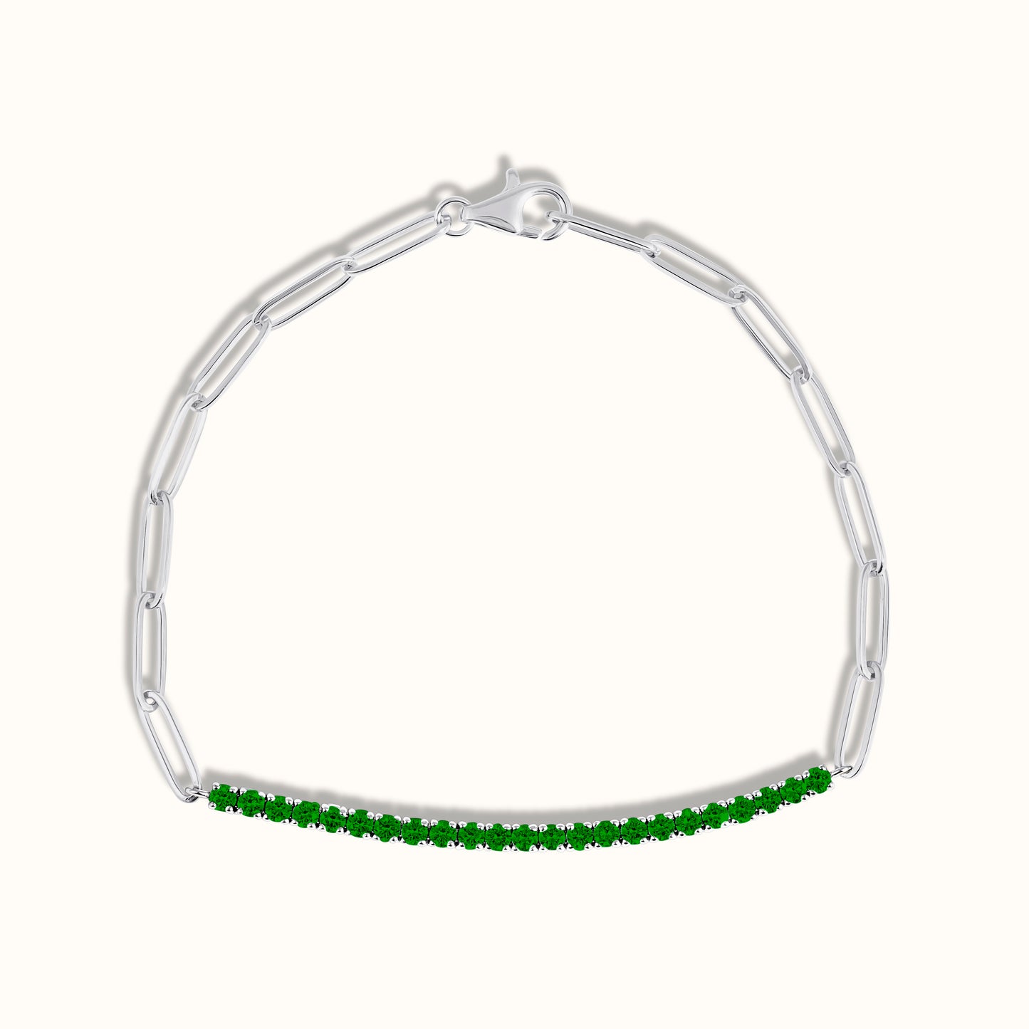 Half Paperclip and Green Emerald Tennis Bracelet - AVIR New York