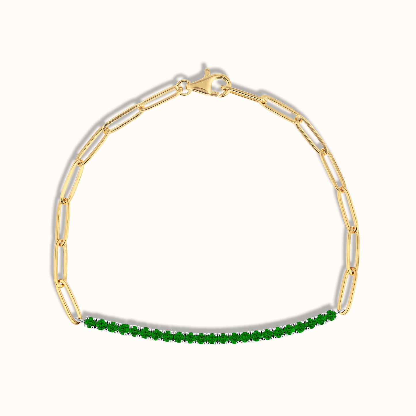 Half Paperclip and Green Emerald Tennis Bracelet - AVIR New York