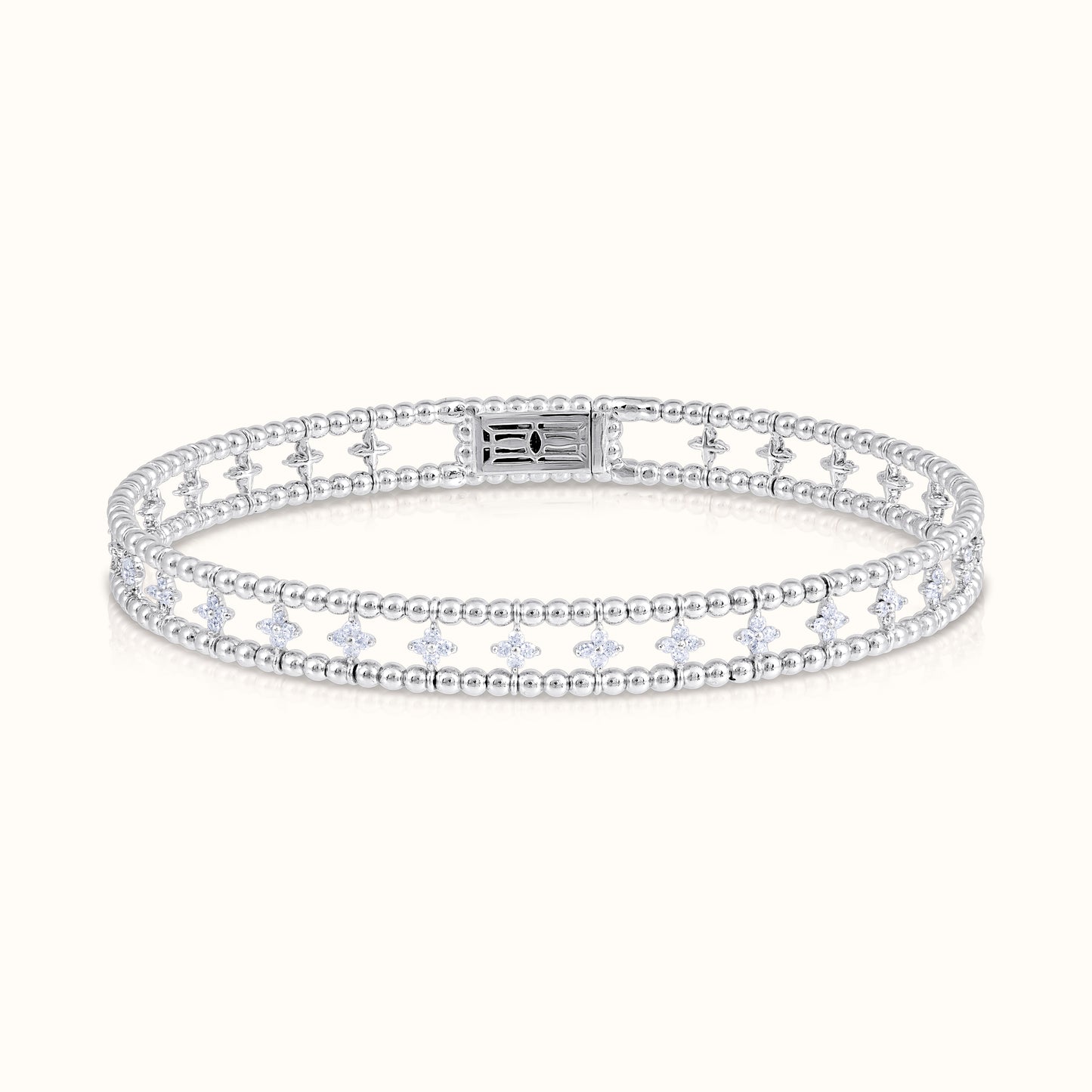 Two Row Beaded Flexible Bangle with Natural Diamond Petite Flower Clusters - AVIR New York