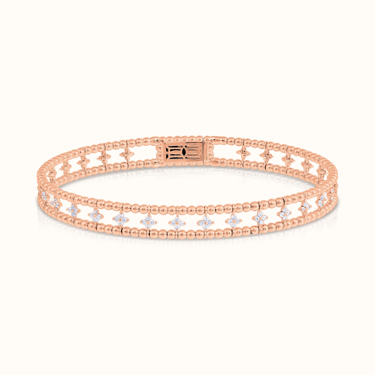 Two Row Beaded Flexible Bangle with Natural Diamond Petite Flower Clusters - AVIR New York