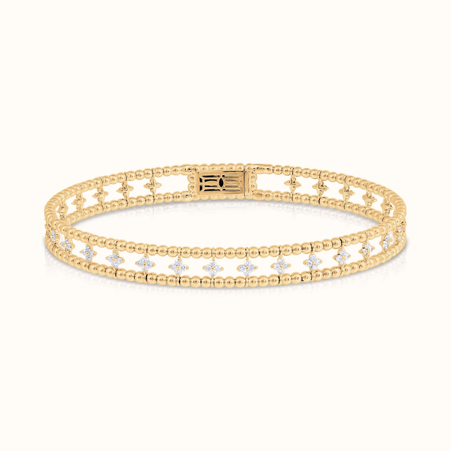 Two Row Beaded Flexible Bangle with Natural Diamond Petite Flower Clusters - AVIR New York