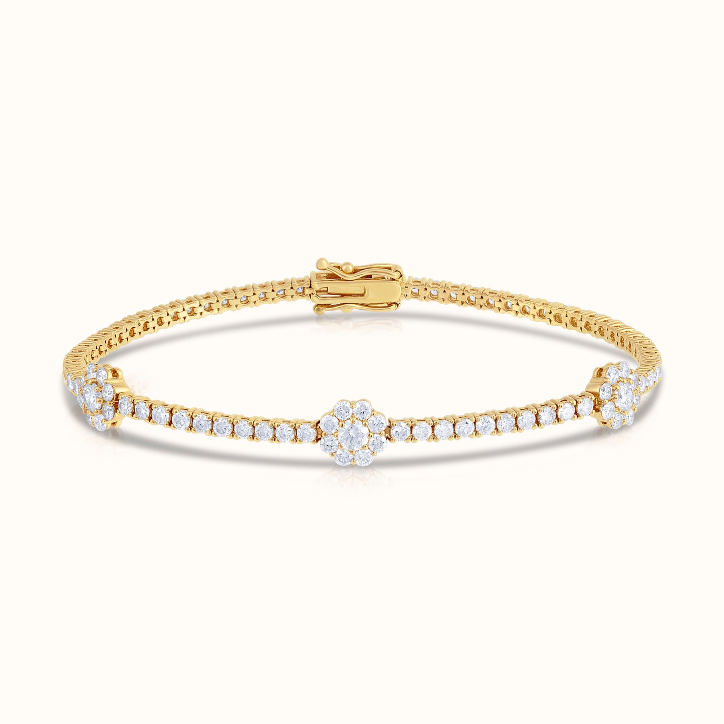 Natural Diamond Tennis Bracelet with Flower Clusters - AVIR New York