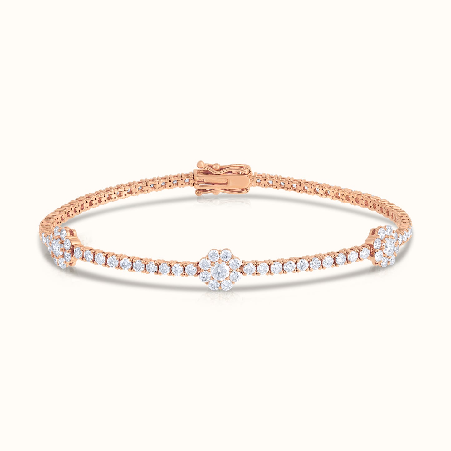 Natural Diamond Tennis Bracelet with Flower Clusters - AVIR New York