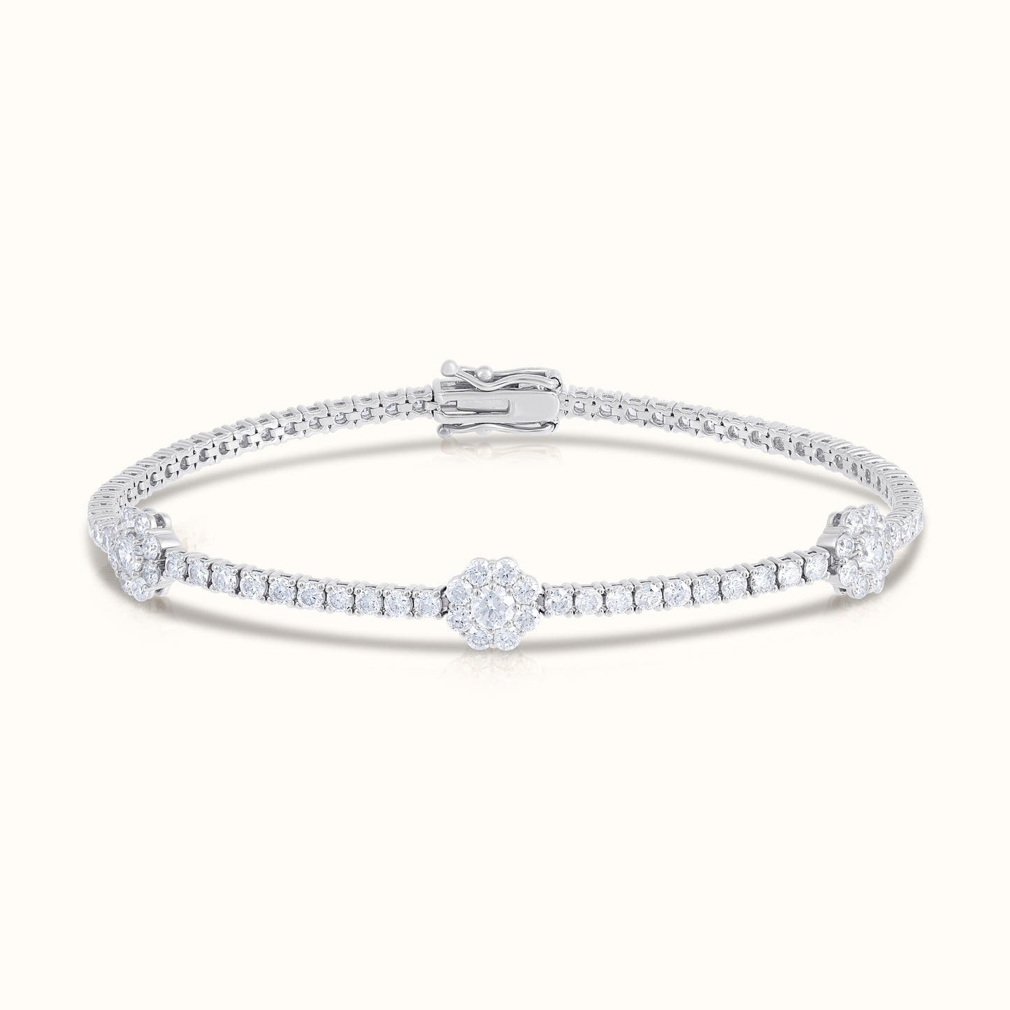 Natural Diamond Tennis Bracelet with Flower Clusters - AVIR New York