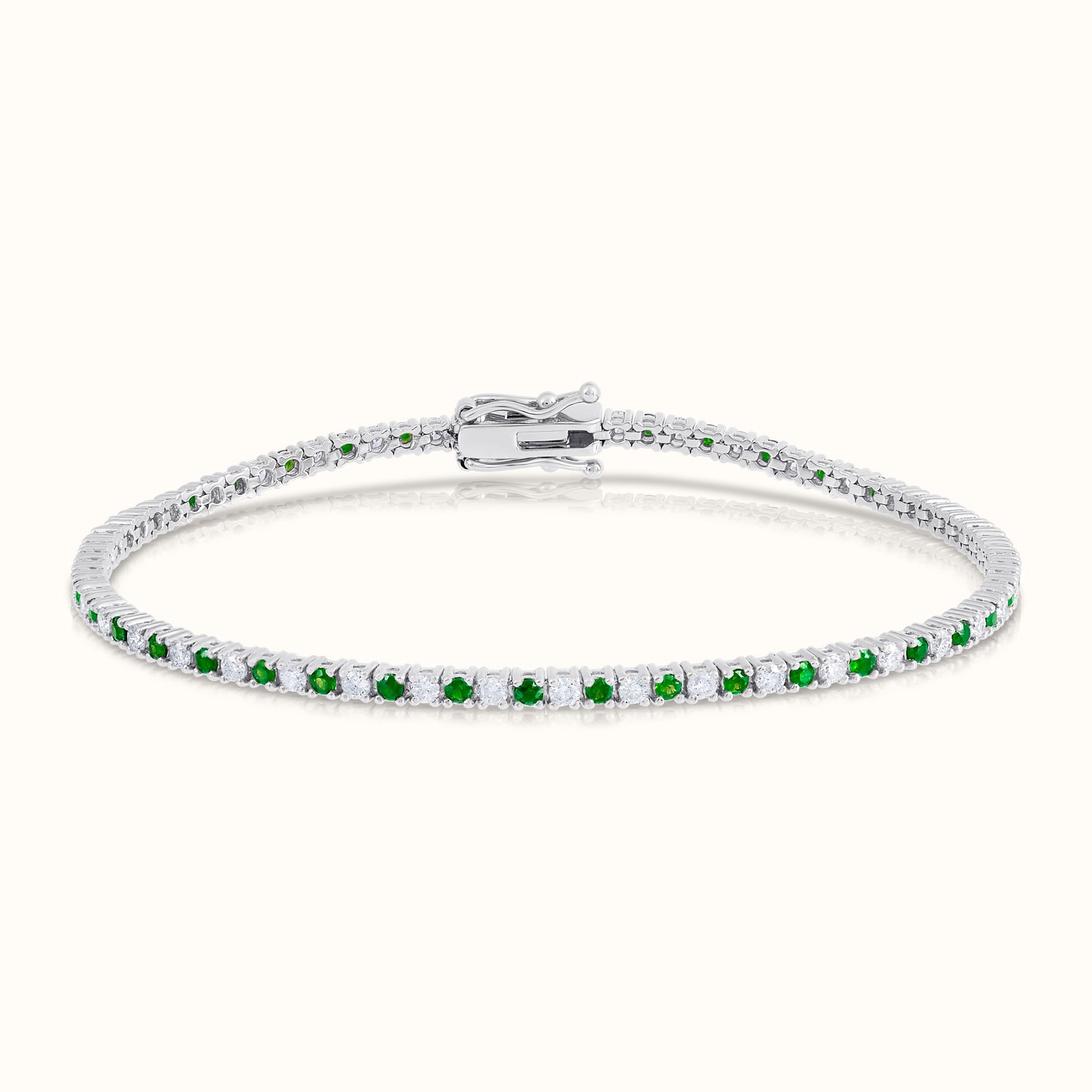 Alternating Green Emerald and Natural Diamond Tennis Bracelet - AVIR New York