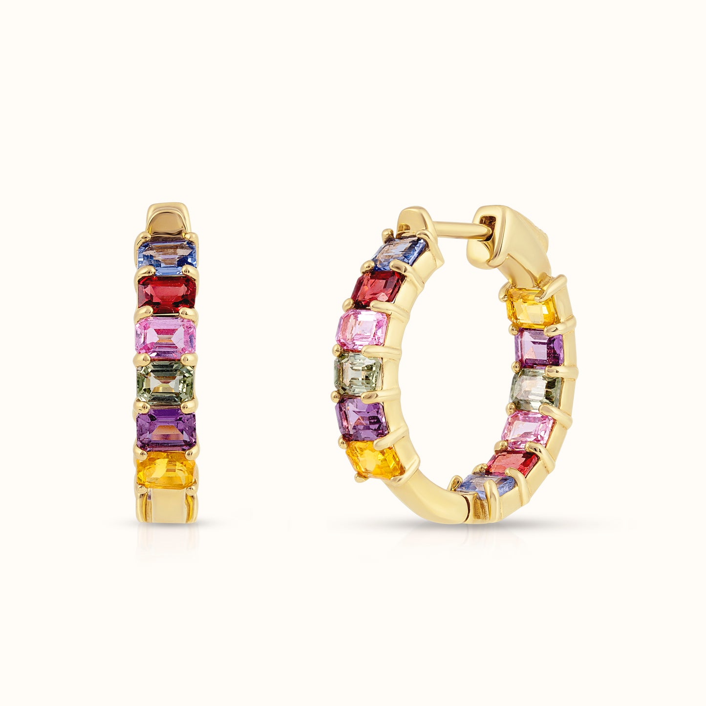 Multicolour Sapphire Emerald Cut Hoop Earrings - AVIR New York