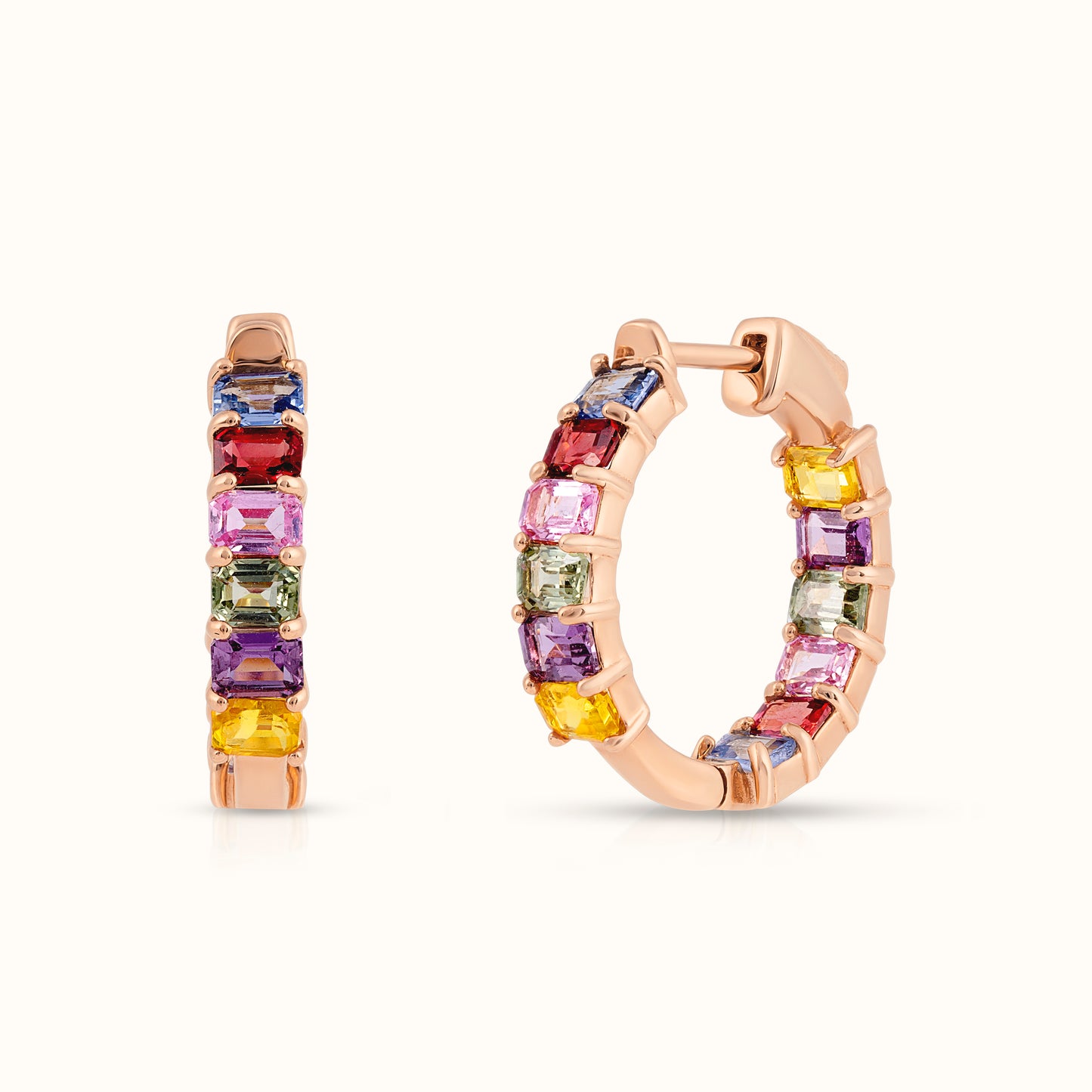 Multicolour Sapphire Emerald Cut Hoop Earrings - AVIR New York