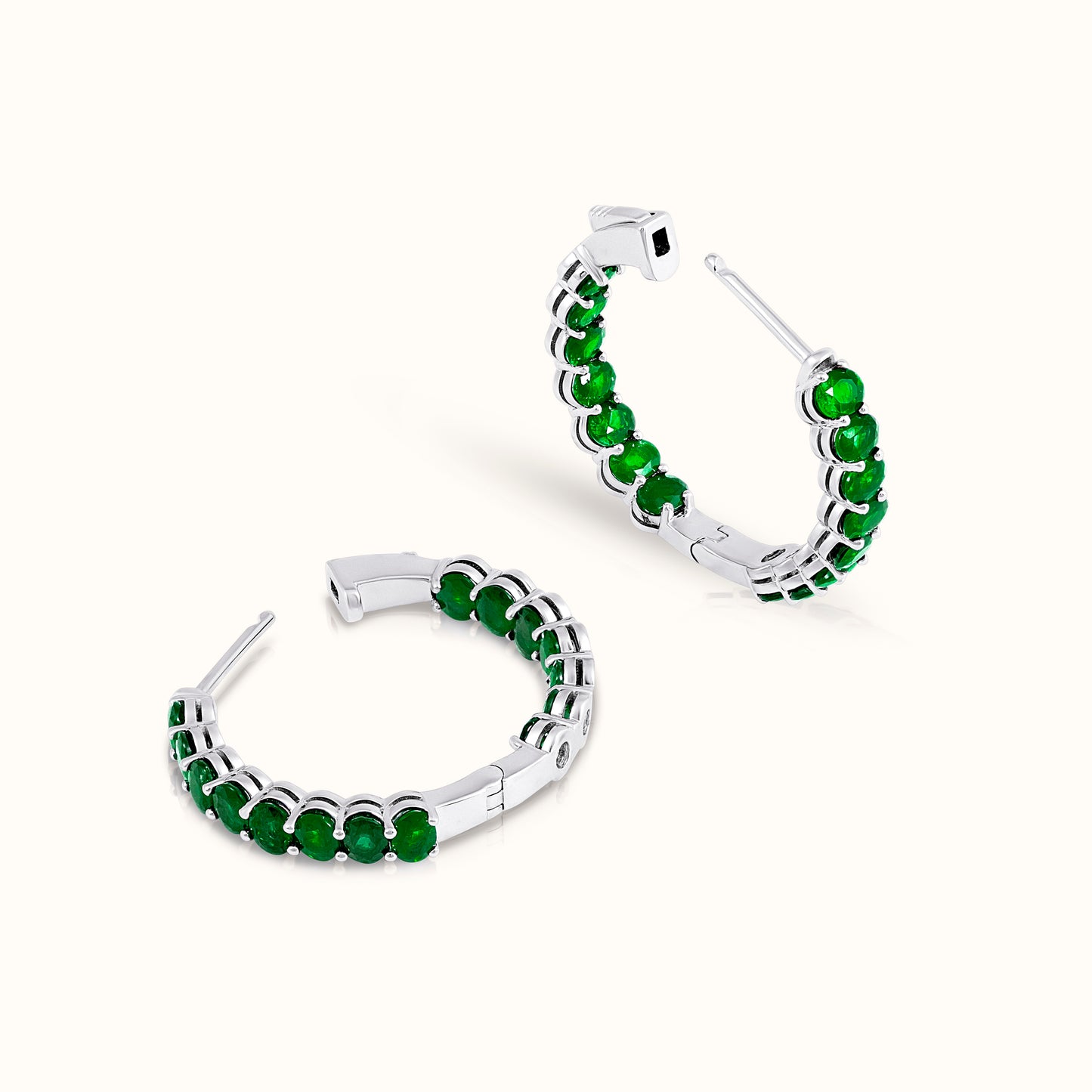 Emerald Oval Cut Hoop Earrings - AVIR New York