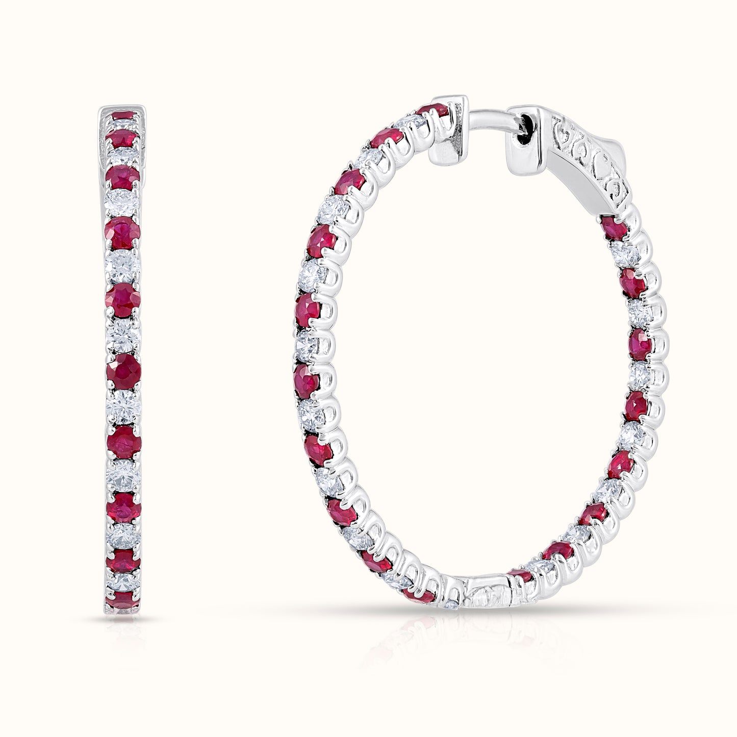 3.25 carat Alternating Ruby and Natural Diamond Hoop Earrings - AVIR New York
