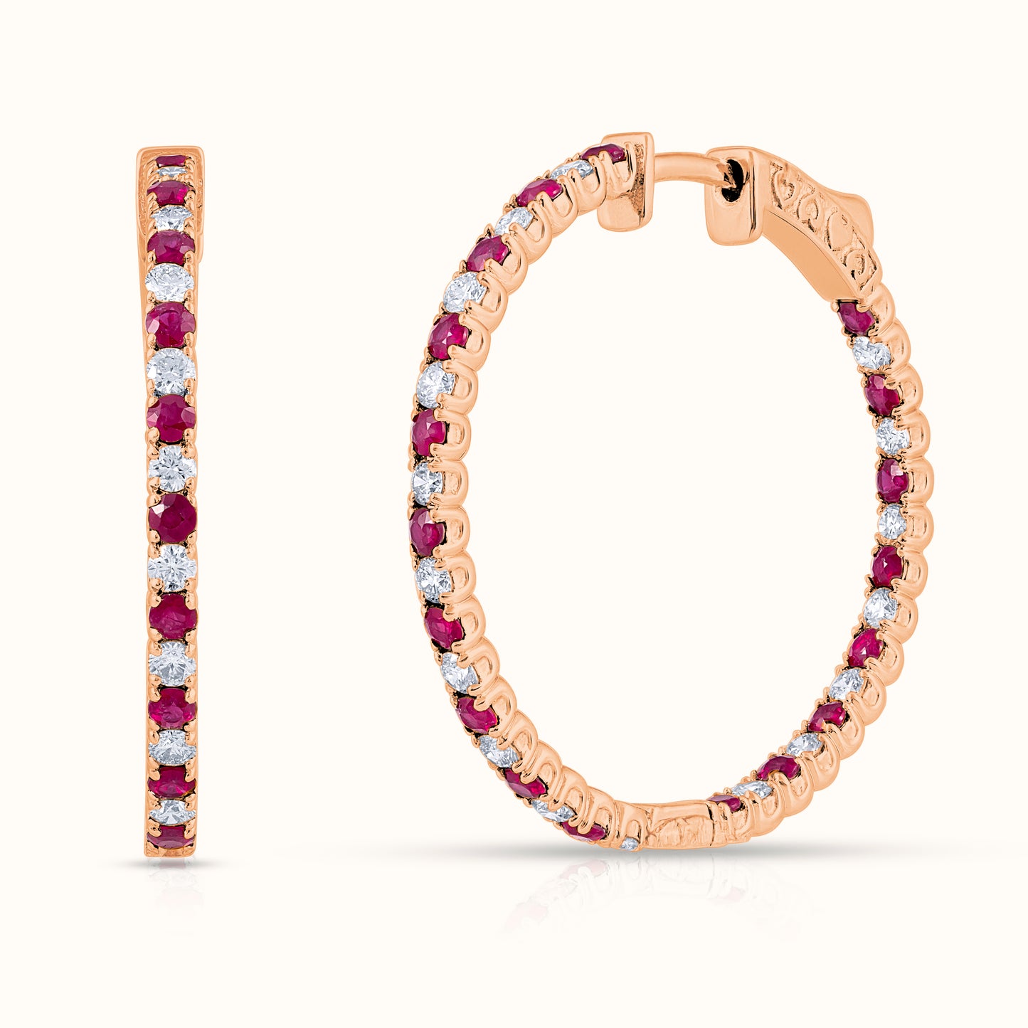 3.25 carat Alternating Ruby and Natural Diamond Hoop Earrings - AVIR New York