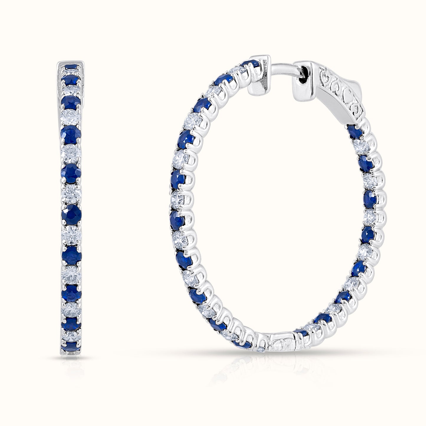 3.25 carat Alternating Sapphire and Natural Diamond Hoop Earrings - AVIR New York