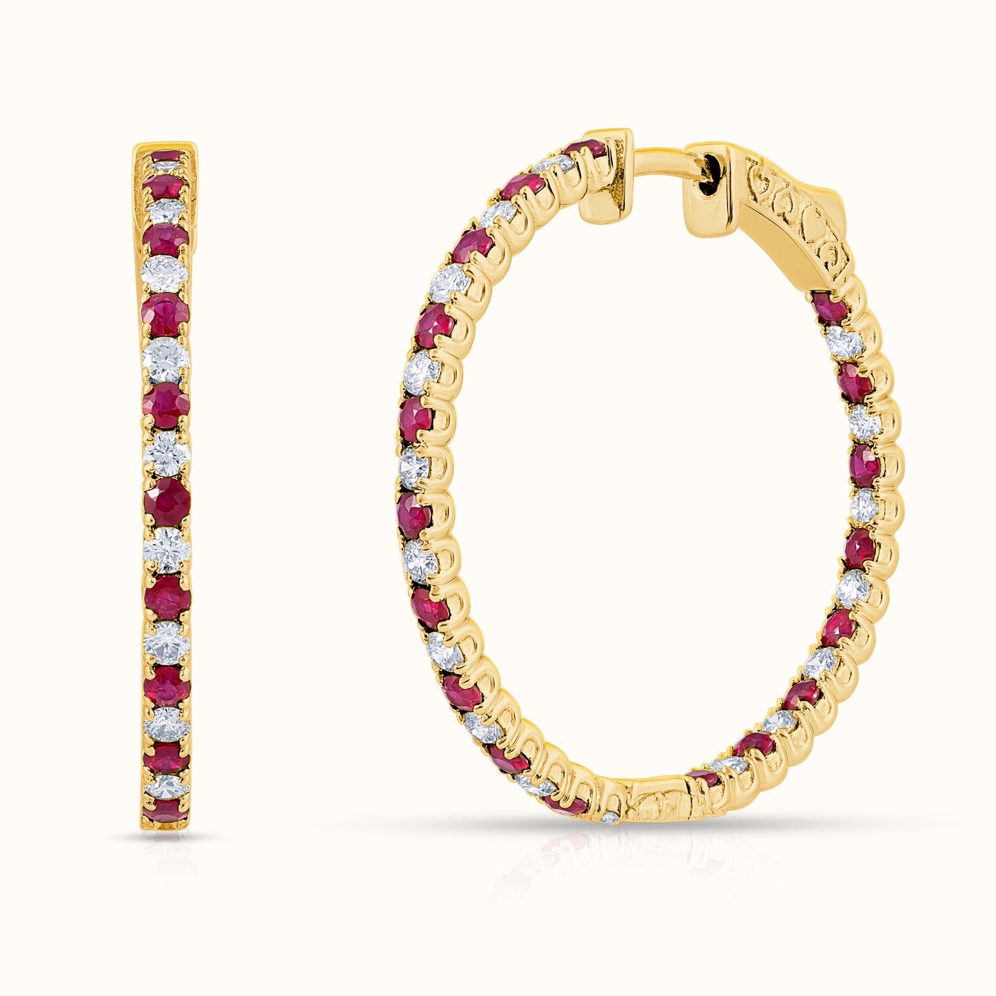 3.25 carat Alternating Ruby and Natural Diamond Hoop Earrings - AVIR New York