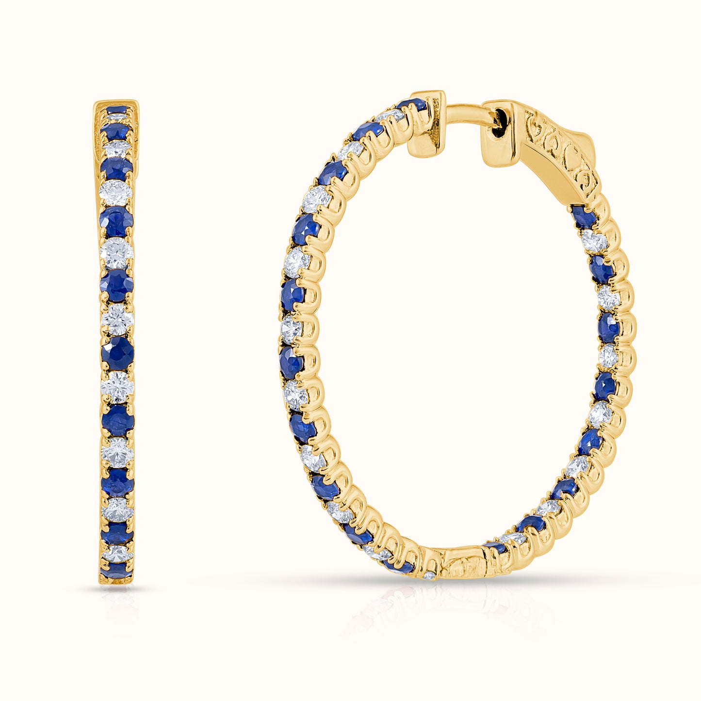 3.25 carat Alternating Sapphire and Natural Diamond Hoop Earrings - AVIR New York