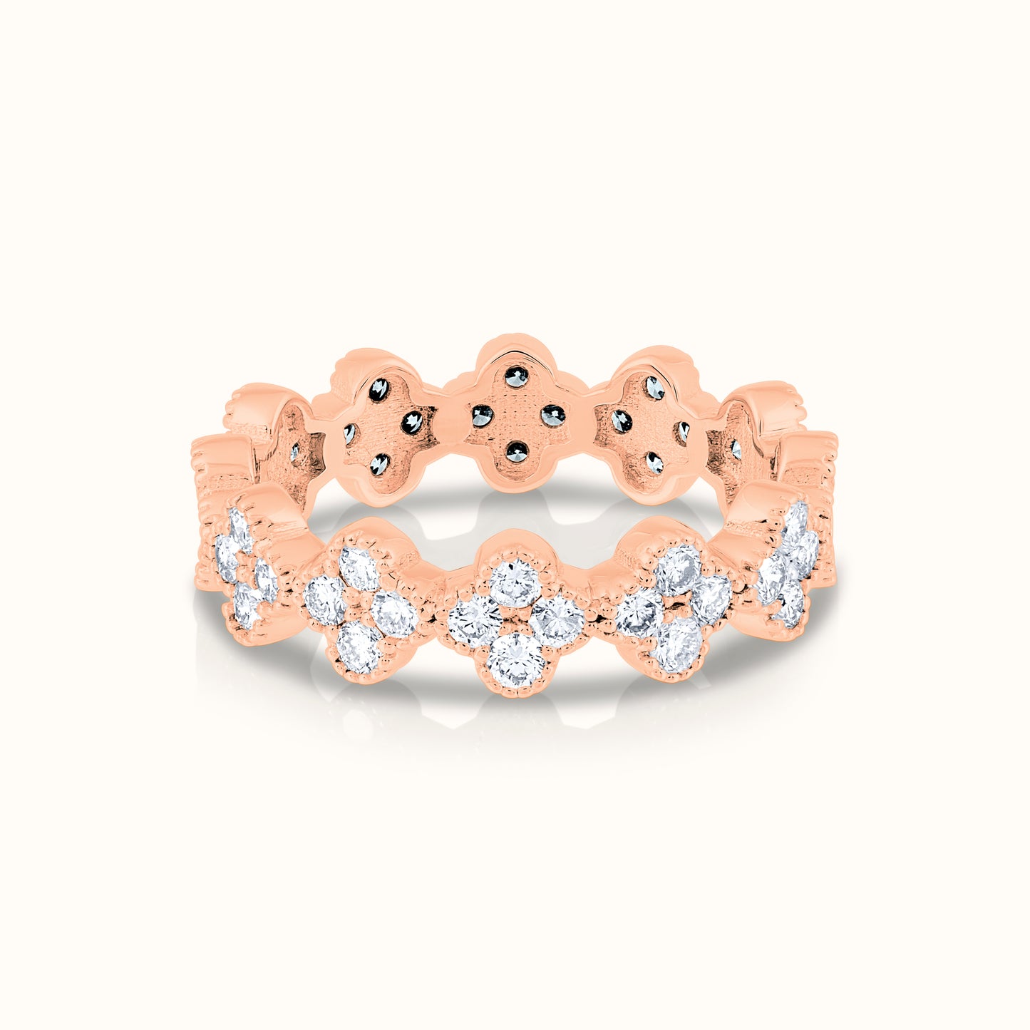 Flexible Beaded Lab Grown Diamond Flower Bangle and Flower Cluster Ring Set - AVIR New York
