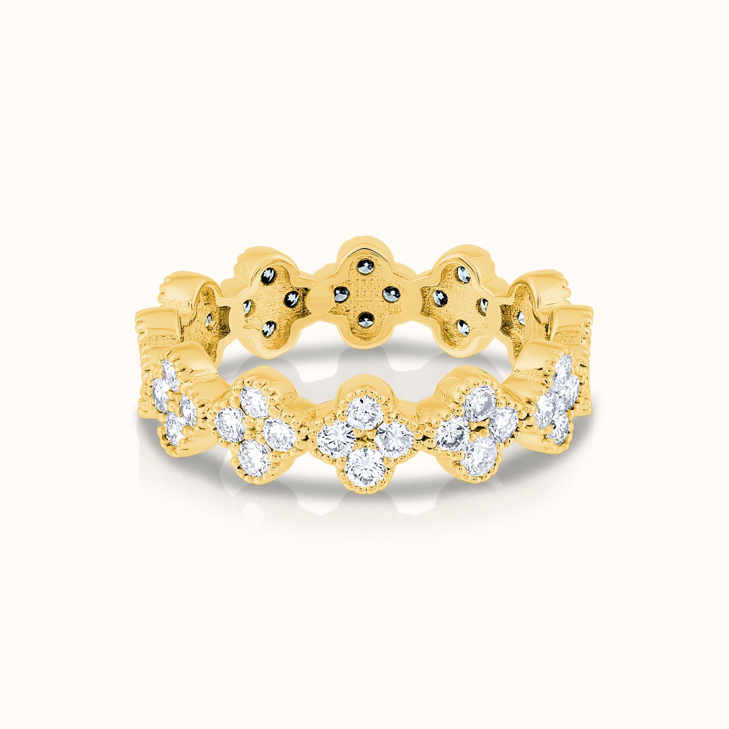 Flexible Beaded Lab Grown Diamond Flower Bangle and Flower Cluster Ring Set - AVIR New York