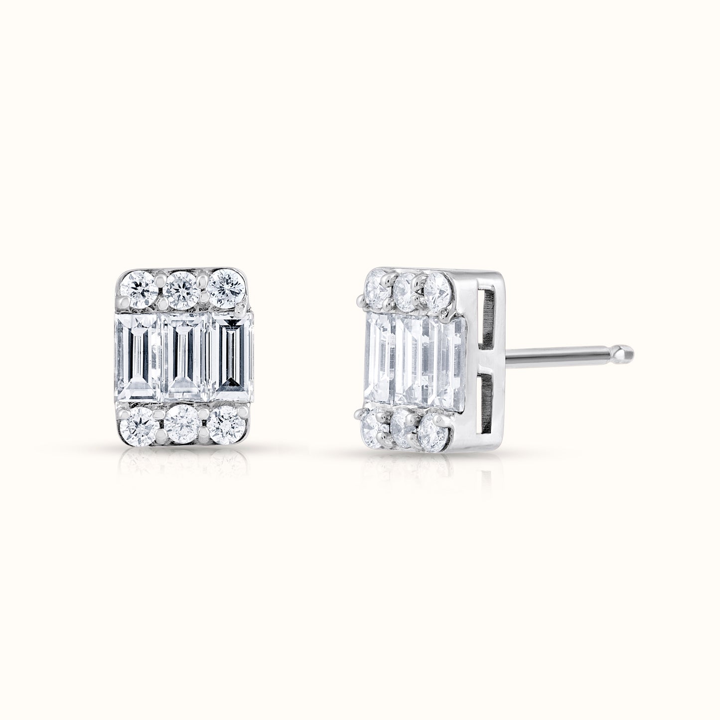 Baguette and Round Natural Diamond Stud Earrings - AVIR New York