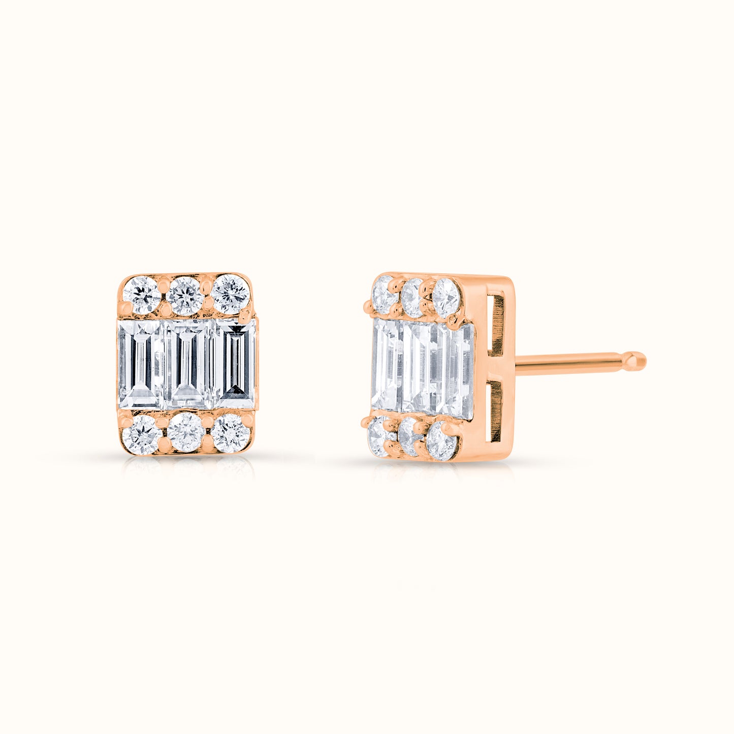 Baguette and Round Natural Diamond Stud Earrings - AVIR New York