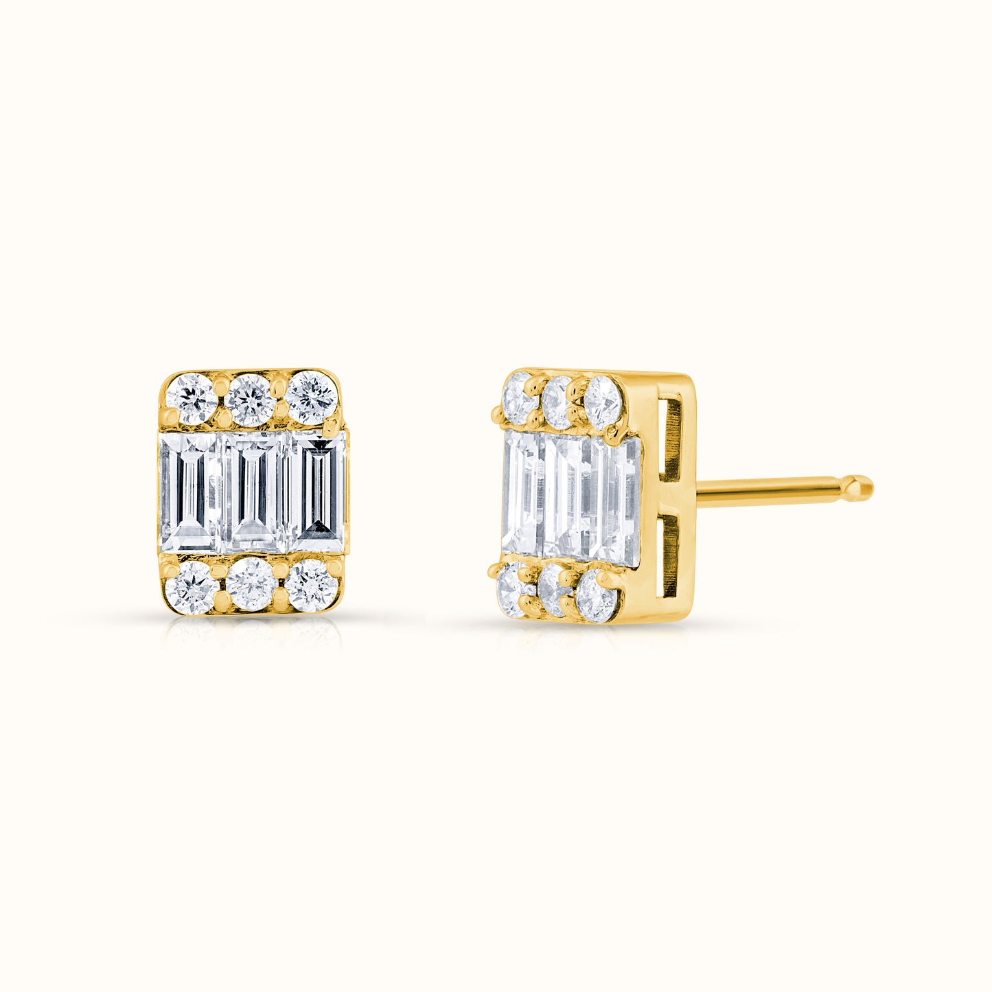 Baguette and Round Natural Diamond Stud Earrings - AVIR New York