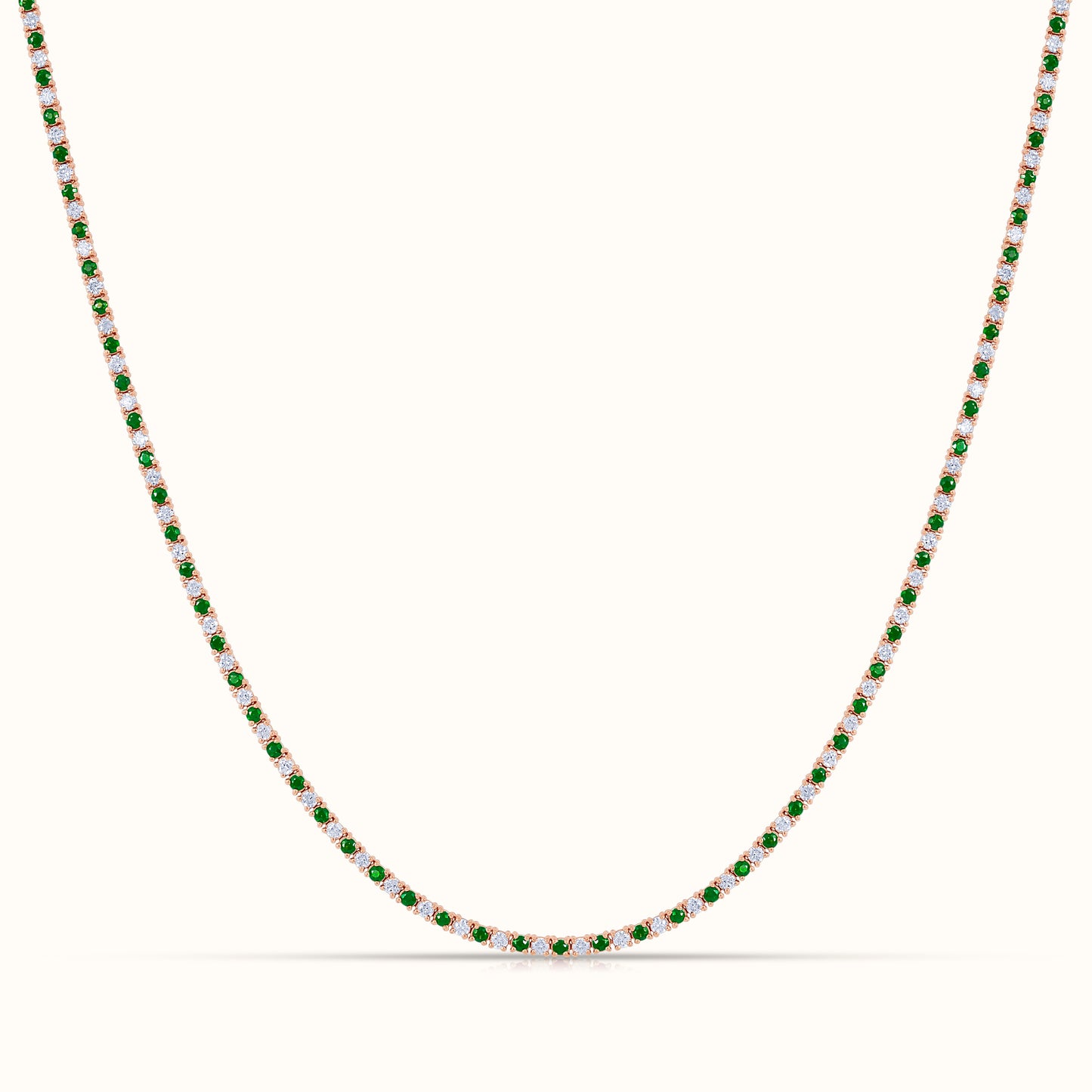 Alternating Green Emerald and Natural Diamond Tennis Necklace - AVIR New York